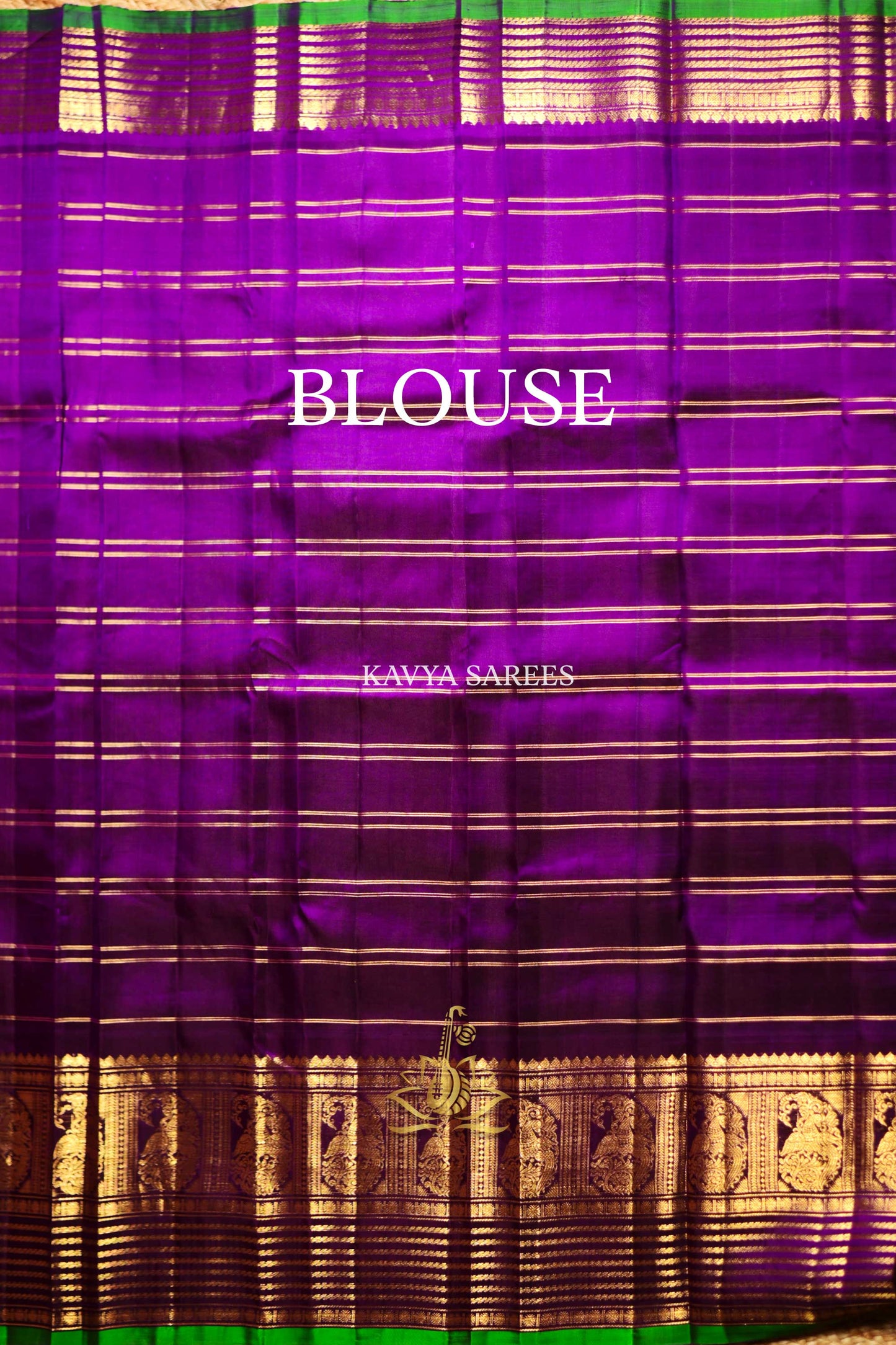 Gadwal Pattu Silk Saree in Lavender with Royal Purple & Green Zari Border