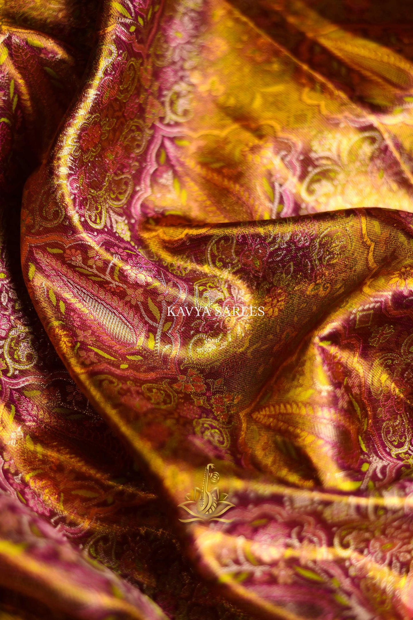 Blush Pink & Antique Gold Bridal Kanchi Pattu Saree with Vintage Floral Zari