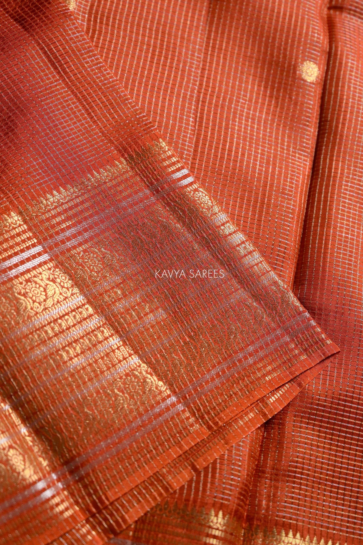 Burnt Orange Fancy Vintage Saree with Golden Zari Border & Butti