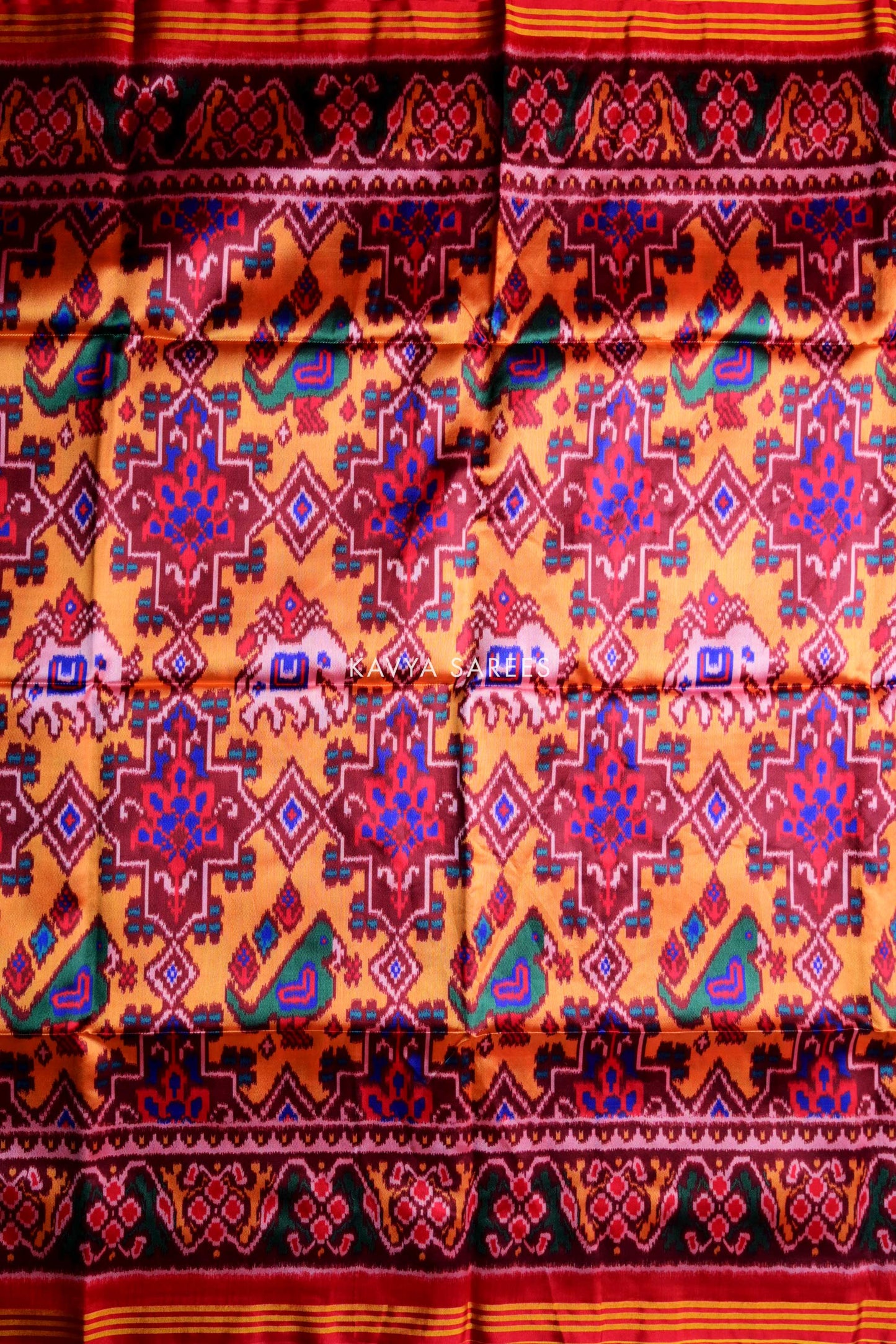 Mustard Yellow Traditional Patola Silk Saree with Elephant & Peacock Motifs