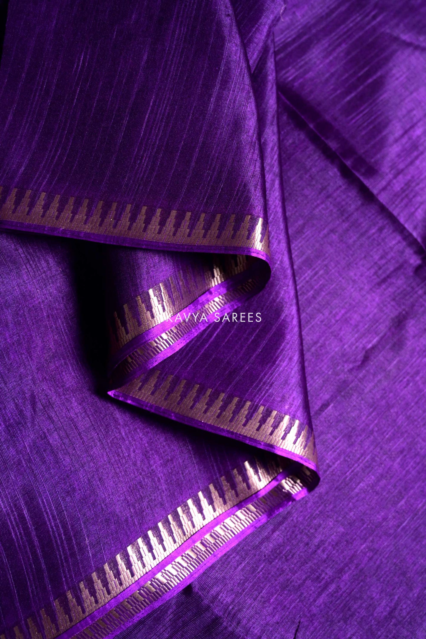 Royal Purple Plain Tussar Silk Saree with Elegant Zari Border