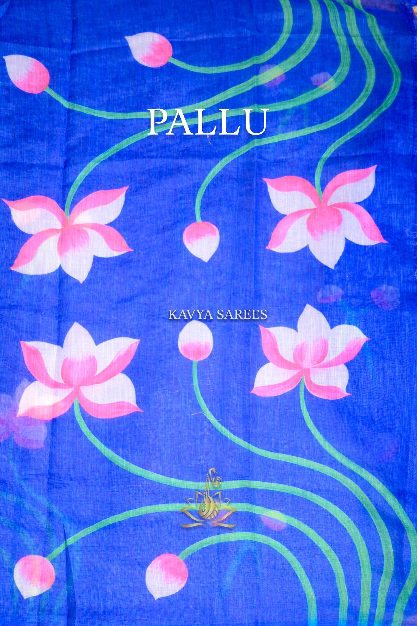 Royal Blue Kota Cotton Saree with Pink Floral Print