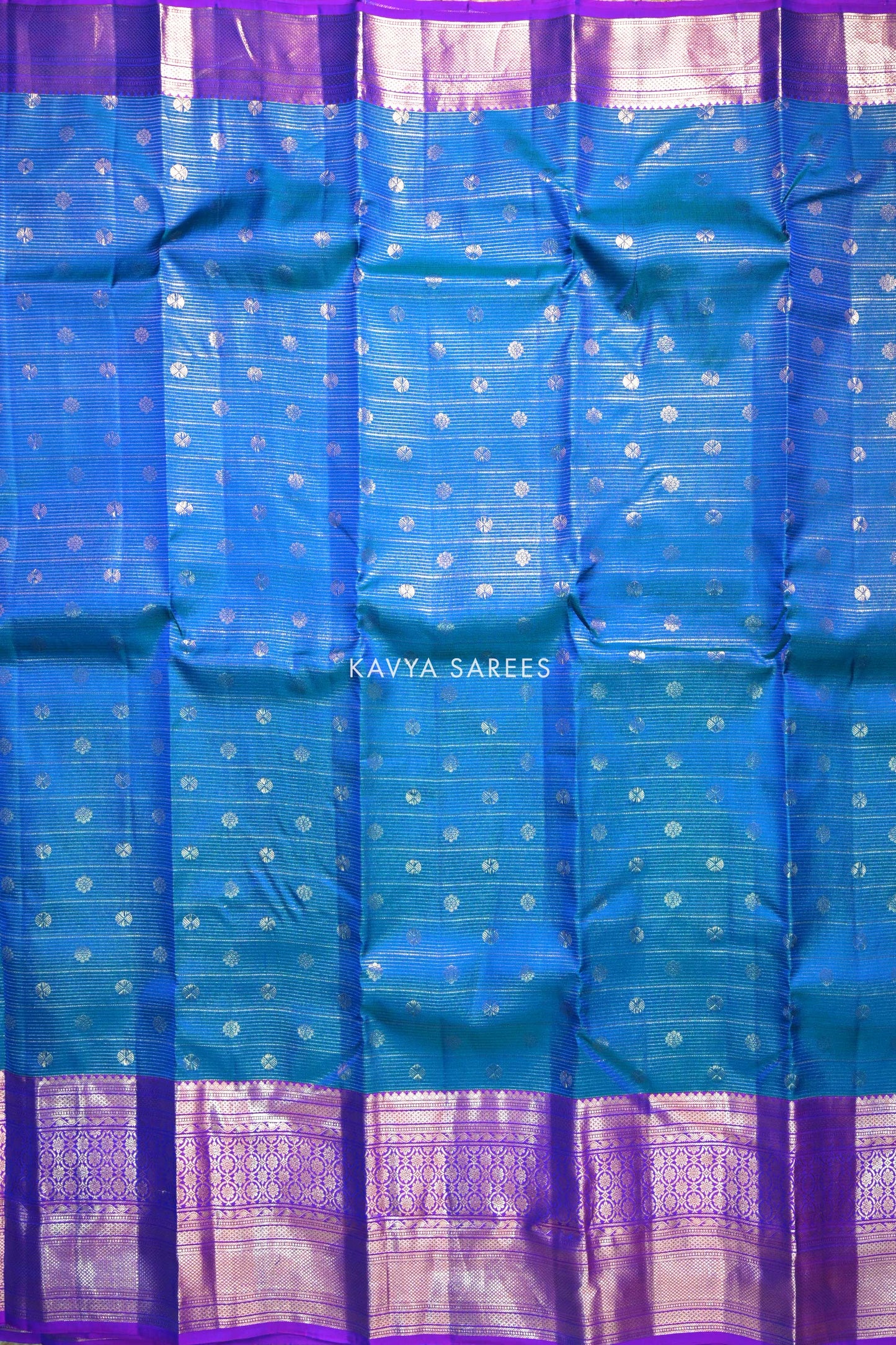 Peacock Blue & Royal Purple Kanchi Pattu Silk Saree with Rich Zari Border