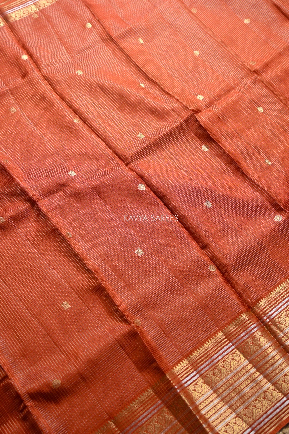 Burnt Orange Fancy Vintage Saree with Golden Zari Border & Butti