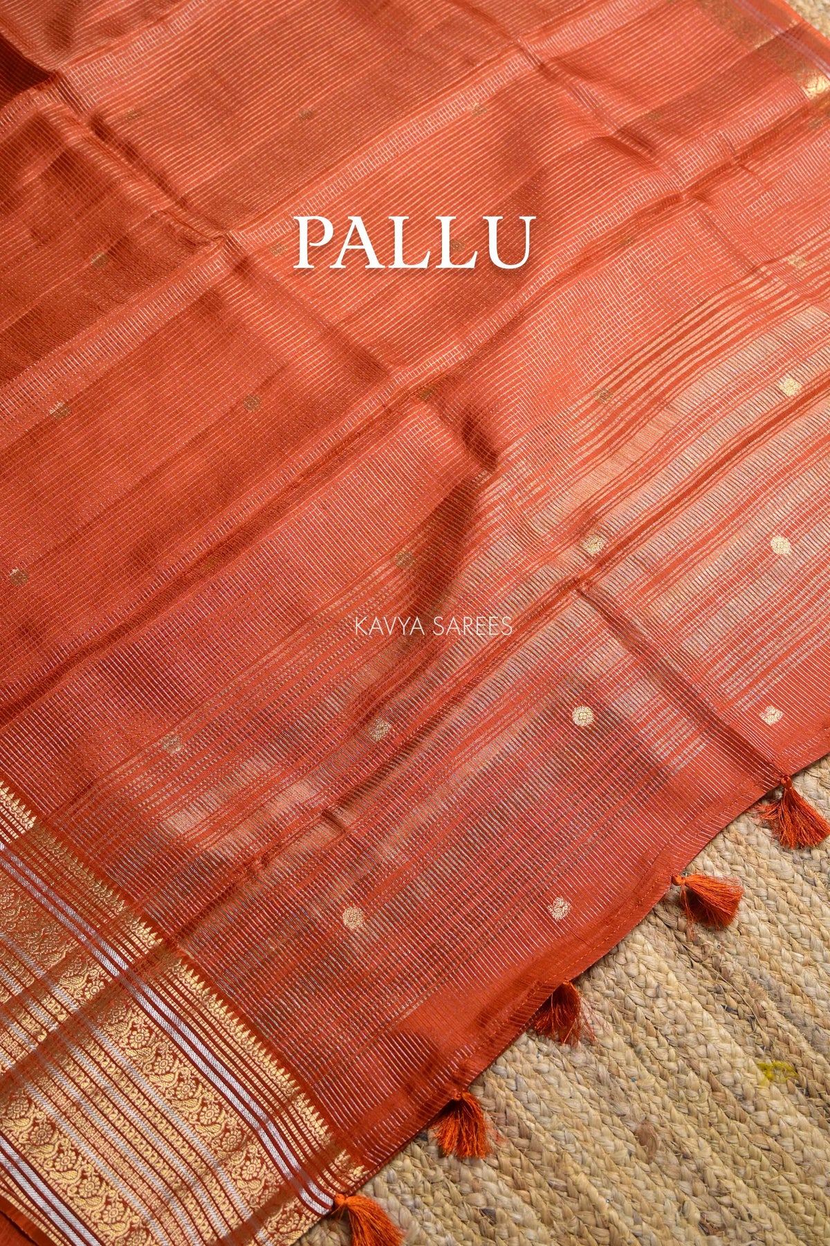 Burnt Orange Fancy Vintage Saree with Golden Zari Border & Butti