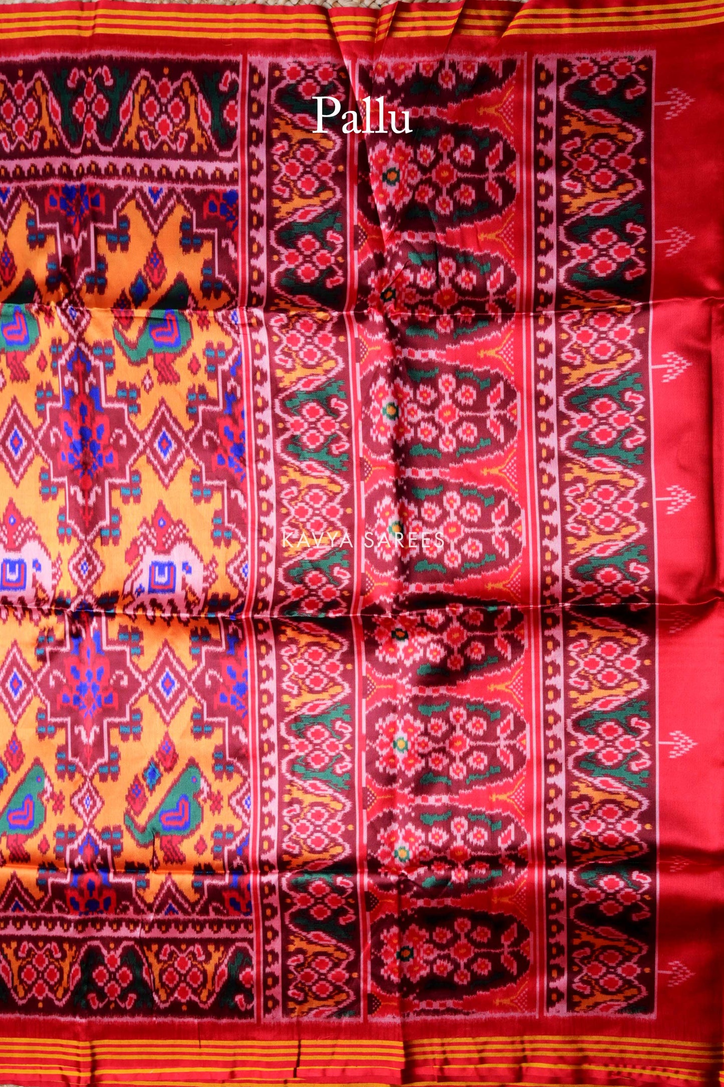 Mustard Yellow Traditional Patola Silk Saree with Elephant & Peacock Motifs