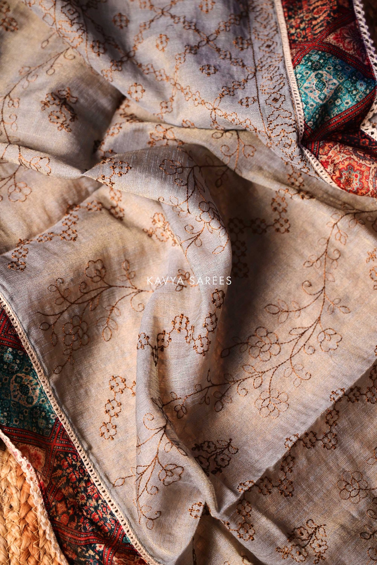 Elegant Grey Embroidered Kurti Set with Printed Dupatta