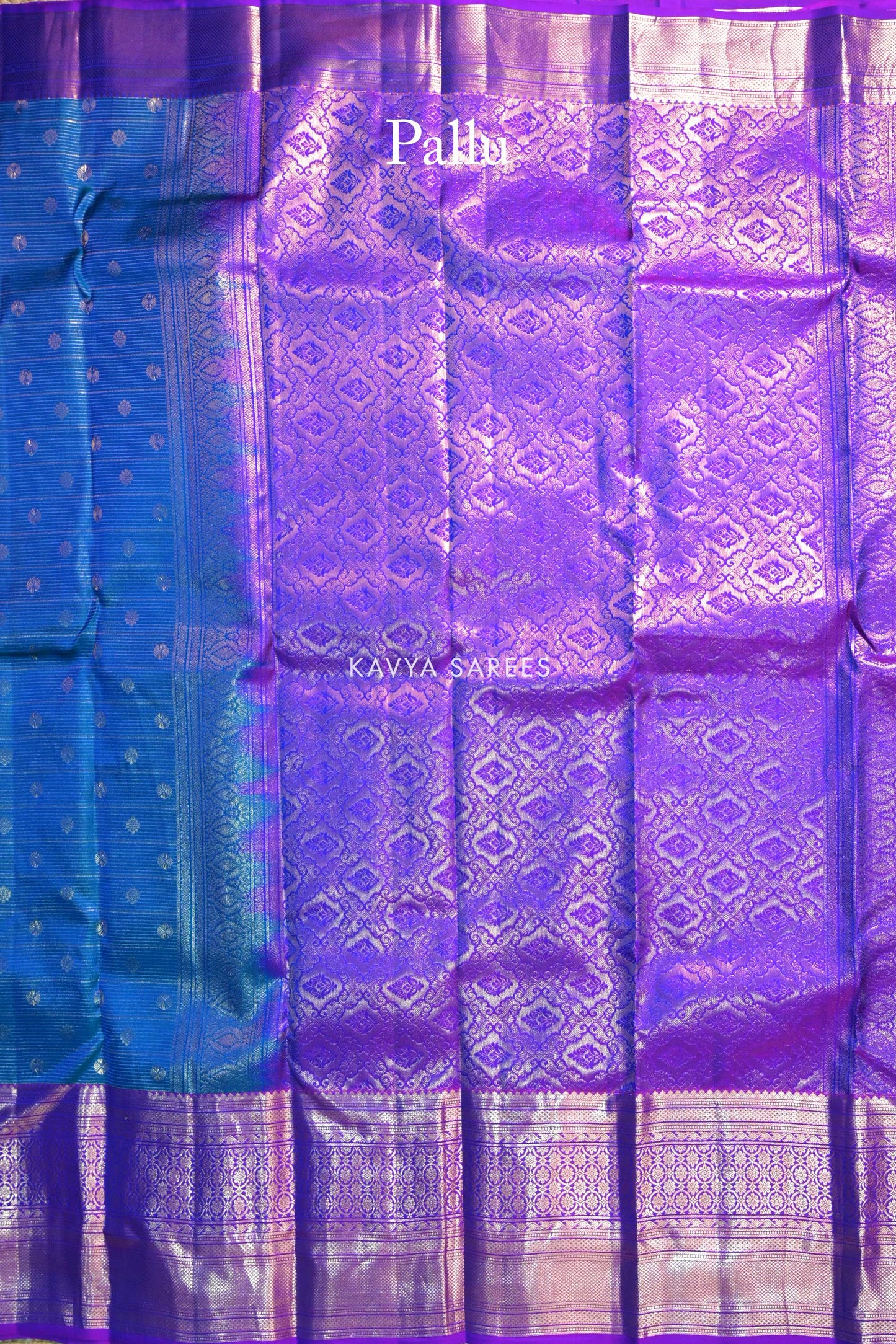 Peacock Blue & Royal Purple Kanchi Pattu Silk Saree with Rich Zari Border