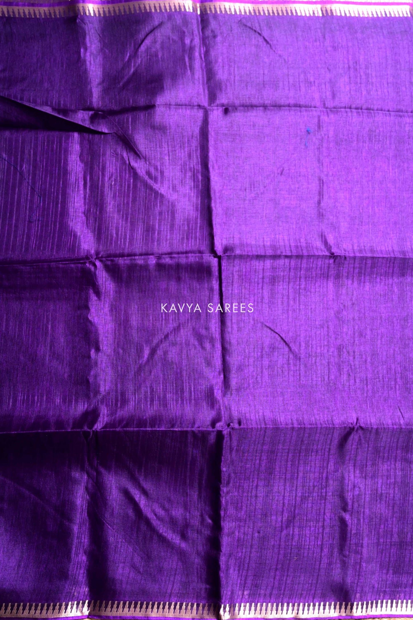 Royal Purple Plain Tussar Silk Saree with Elegant Zari Border