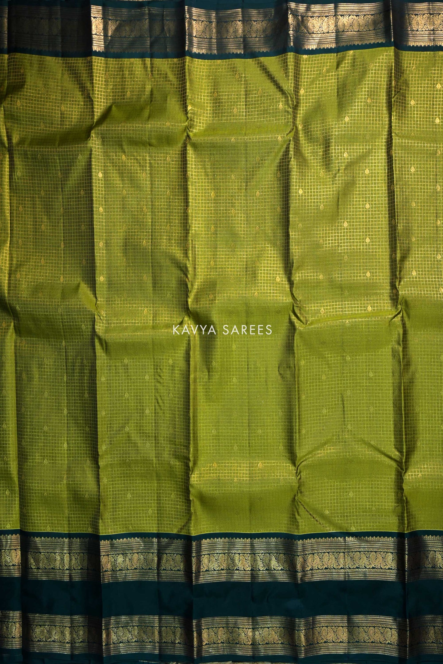 Olive Green & Bottle Green Kanchi Pattu Silk Saree with Classic Zari Border