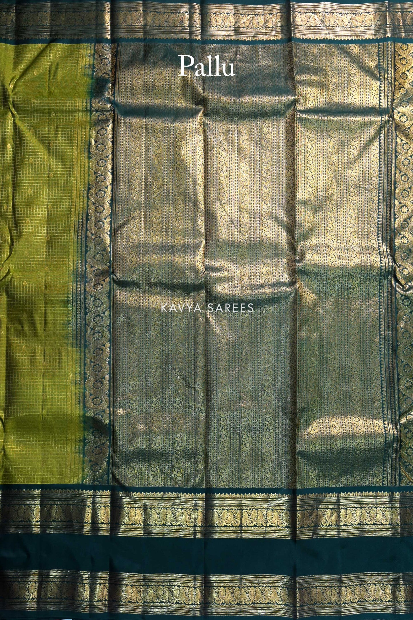 Olive Green & Bottle Green Kanchi Pattu Silk Saree with Classic Zari Border