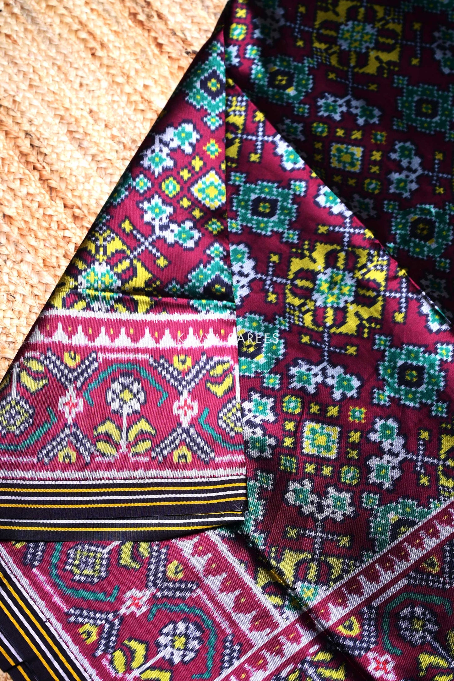 Maroon Patola Silk Saree with Elegant Geometric Weaves