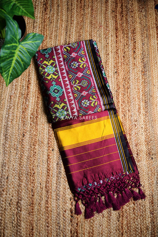 Maroon Patola Silk Saree with Elegant Geometric Weaves