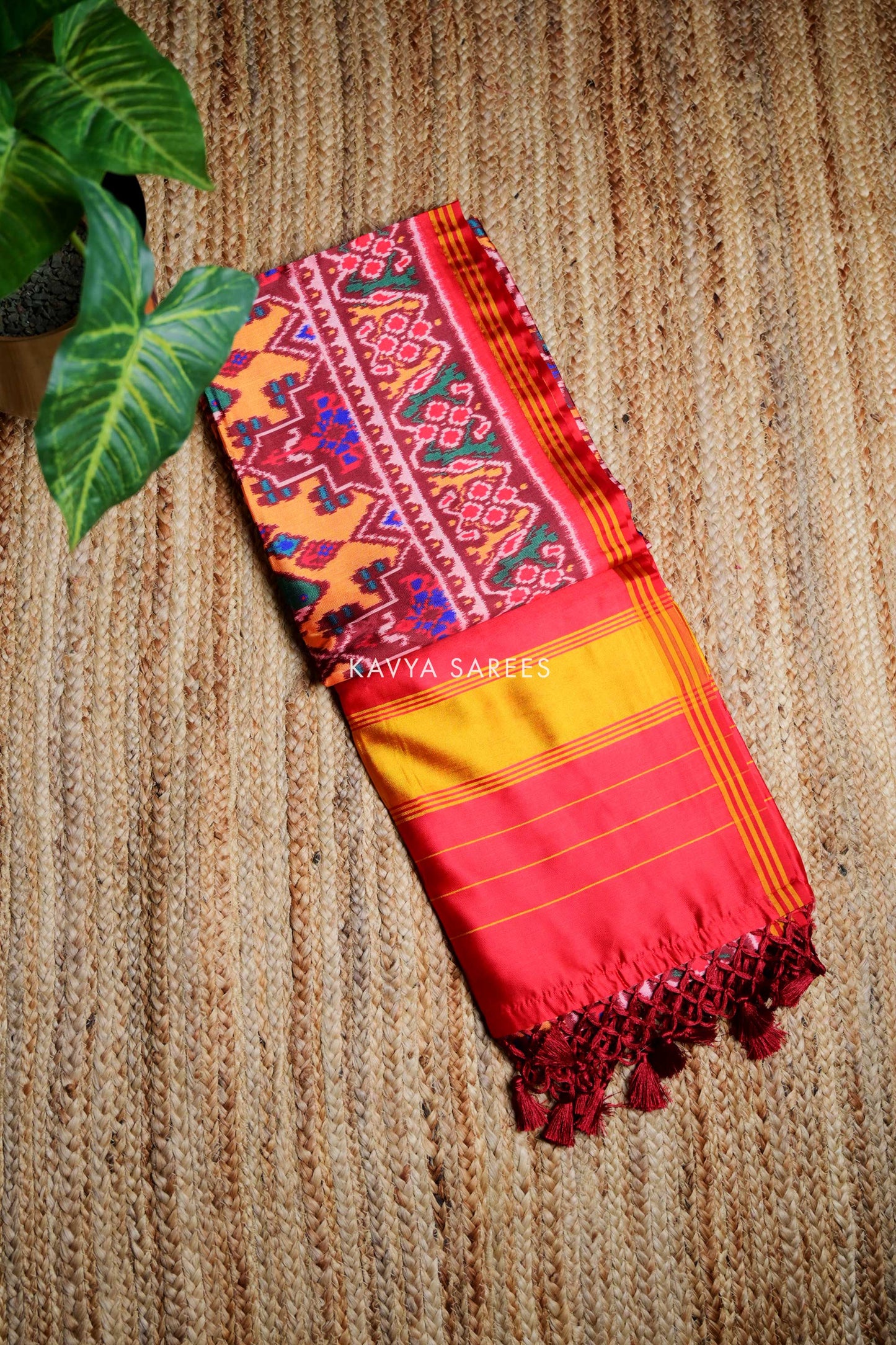 Mustard Yellow Traditional Patola Silk Saree with Elephant & Peacock Motifs
