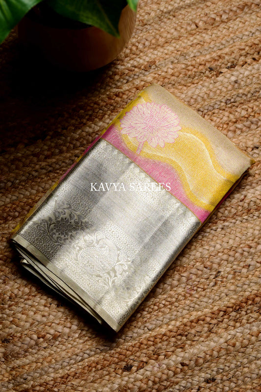 Pastel Striped Kanchi Pattu Silk Saree with Zari Motifs