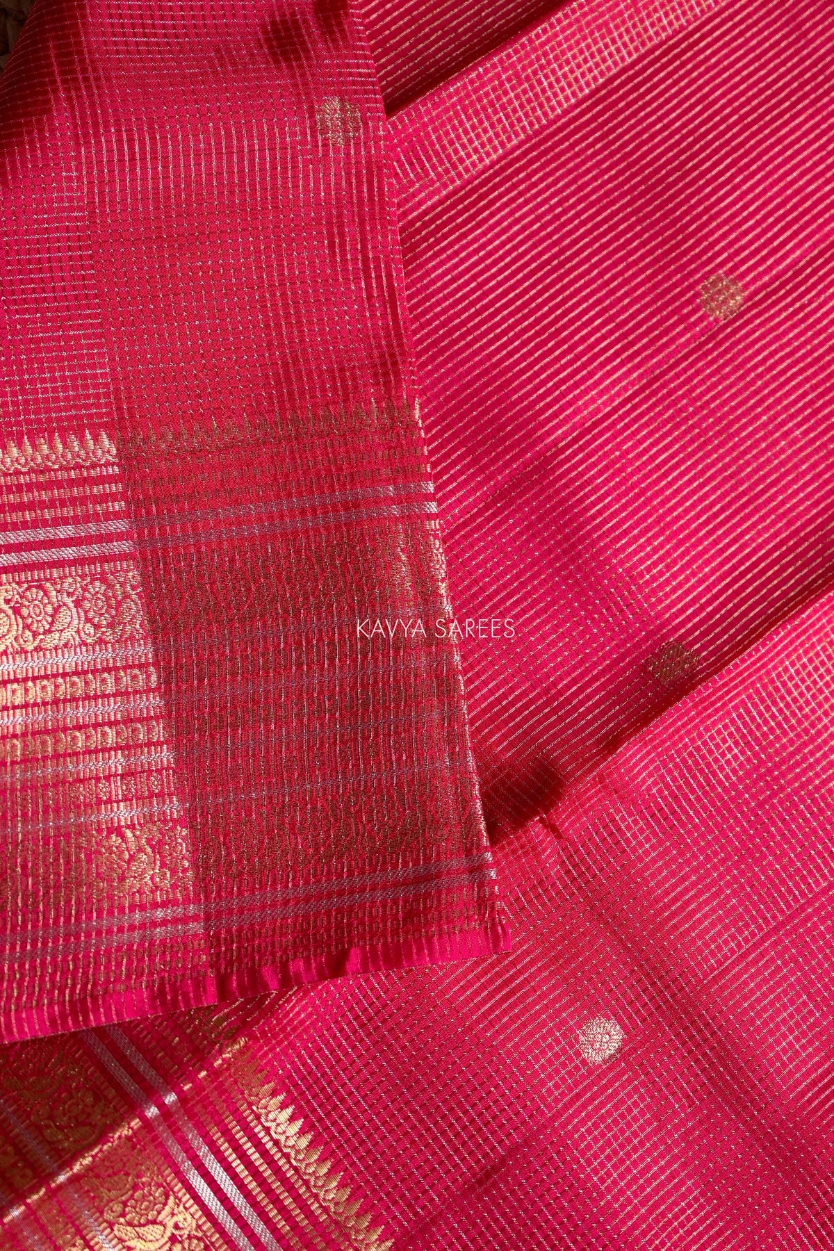 Bright Pink Fancy Vintage Saree with Golden Zari Border & Butti