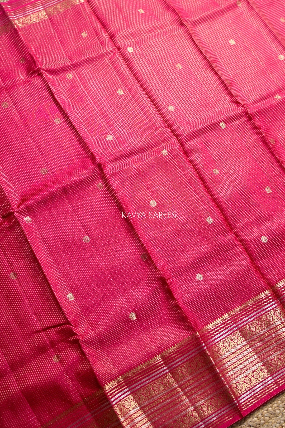 Bright Pink Fancy Vintage Saree with Golden Zari Border & Butti