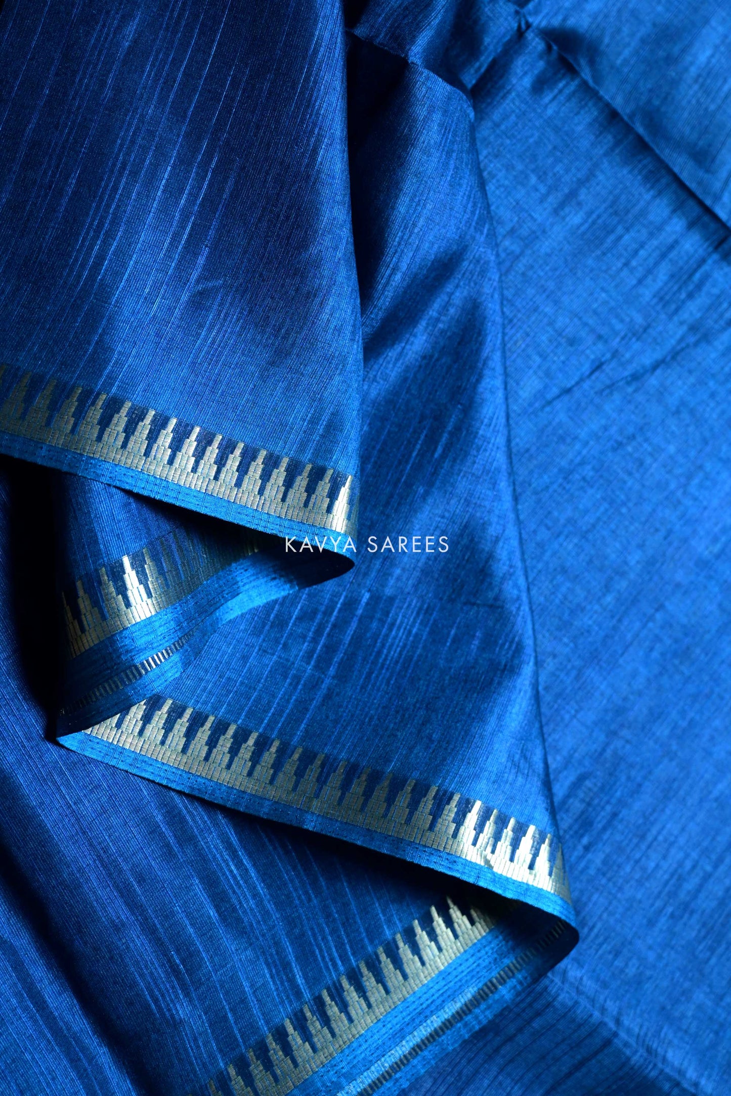 Classic Navy Blue Plain Tussar Silk Saree with Zari Border