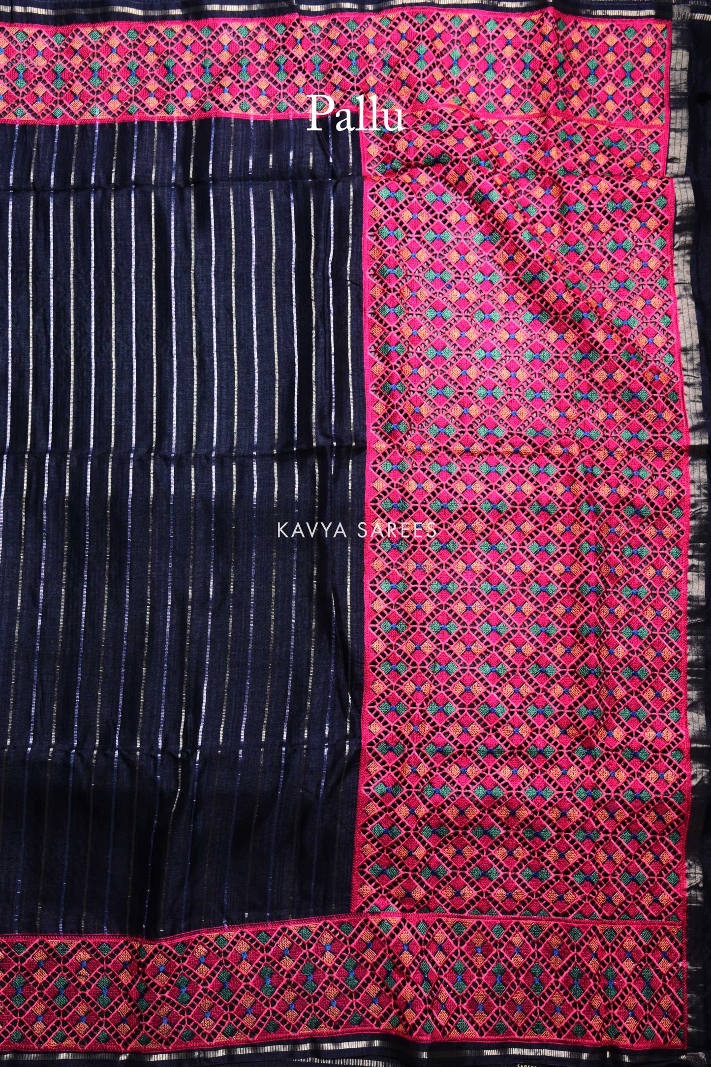 Black Tussar Silk Saree with Designer Pink Handloom Border