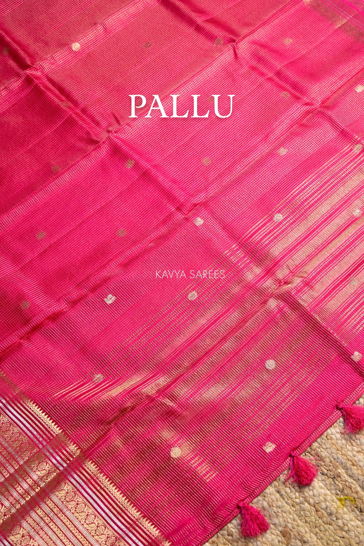 Bright Pink Fancy Vintage Saree with Golden Zari Border & Butti