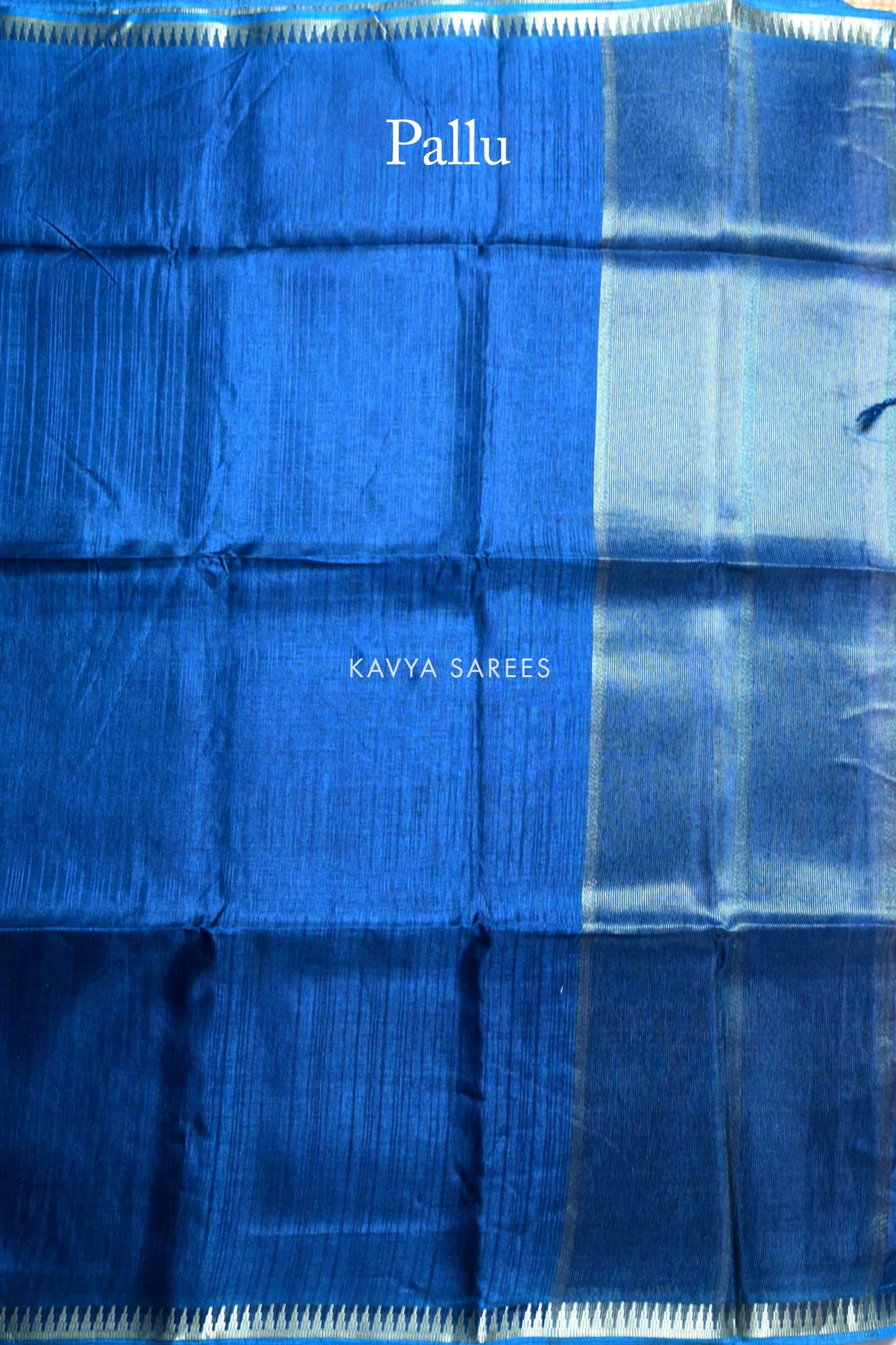 Classic Navy Blue Plain Tussar Silk Saree with Zari Border
