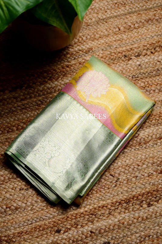 Pastel Striped Kanchi Pattu Silk Saree with Zari Motifs