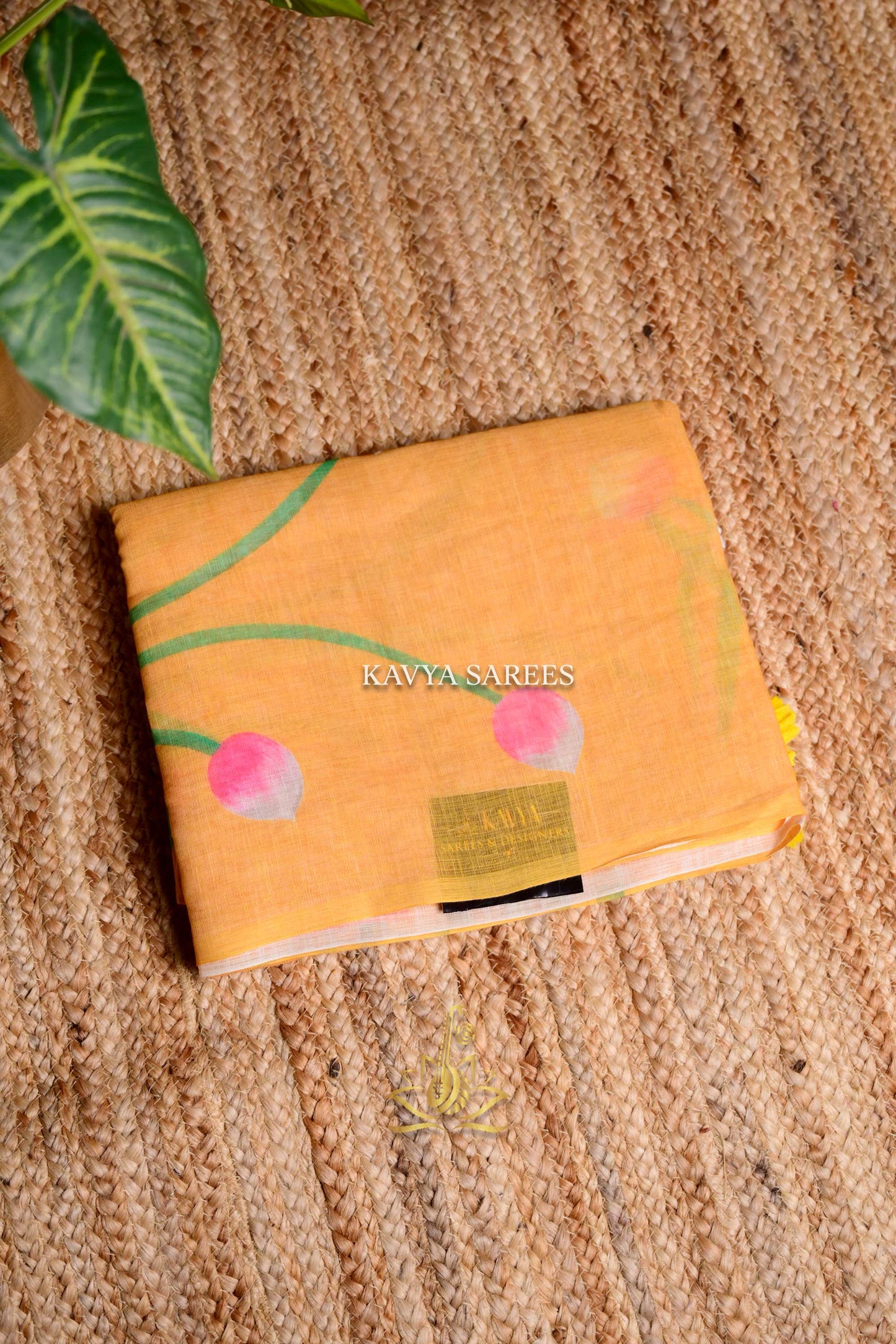 Sunshine Yellow Kota Cotton Saree with Blush Pink Floral Print