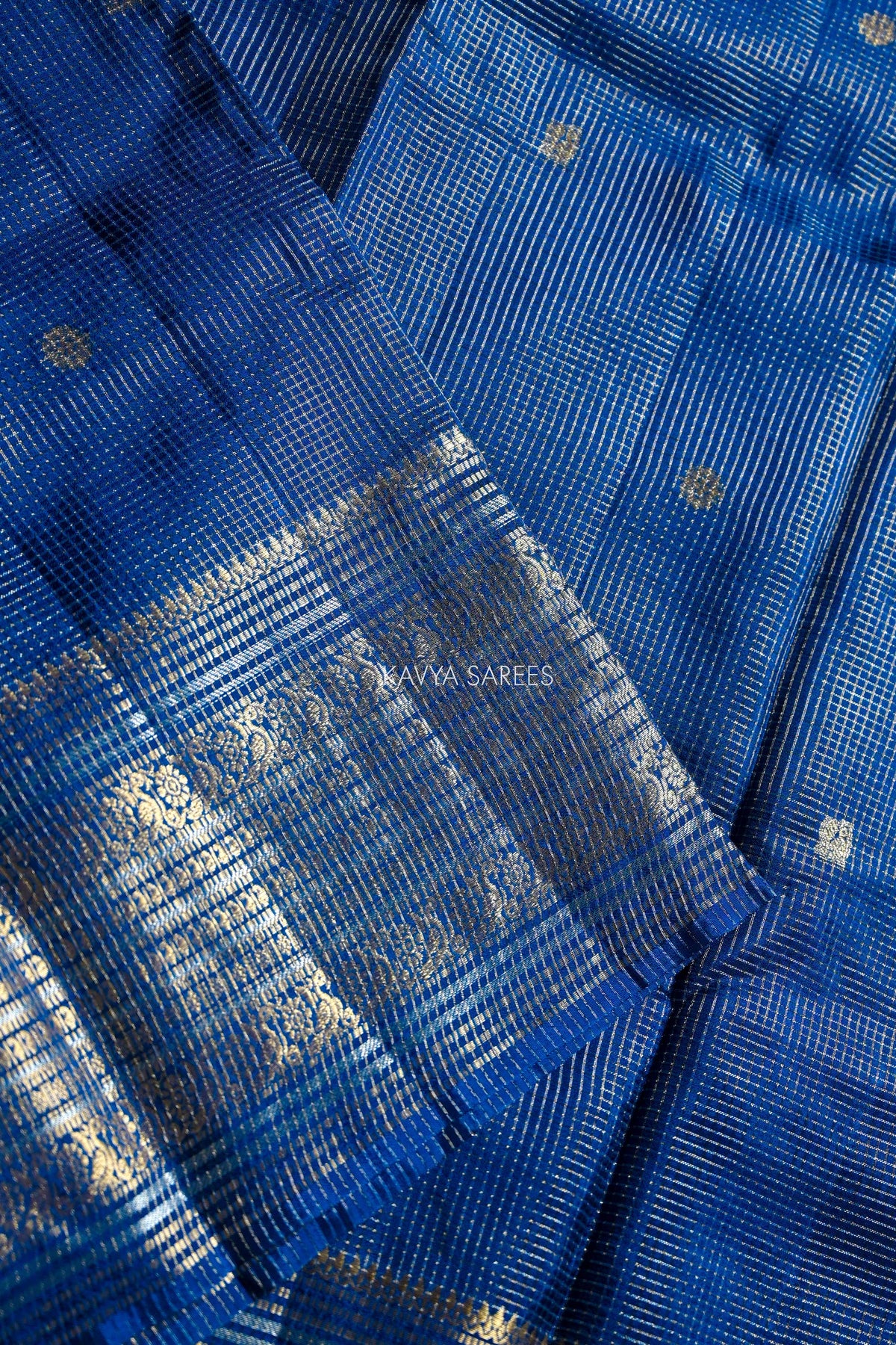 Royal Blue Fancy Vintage Saree with Golden Zari Border & Butti