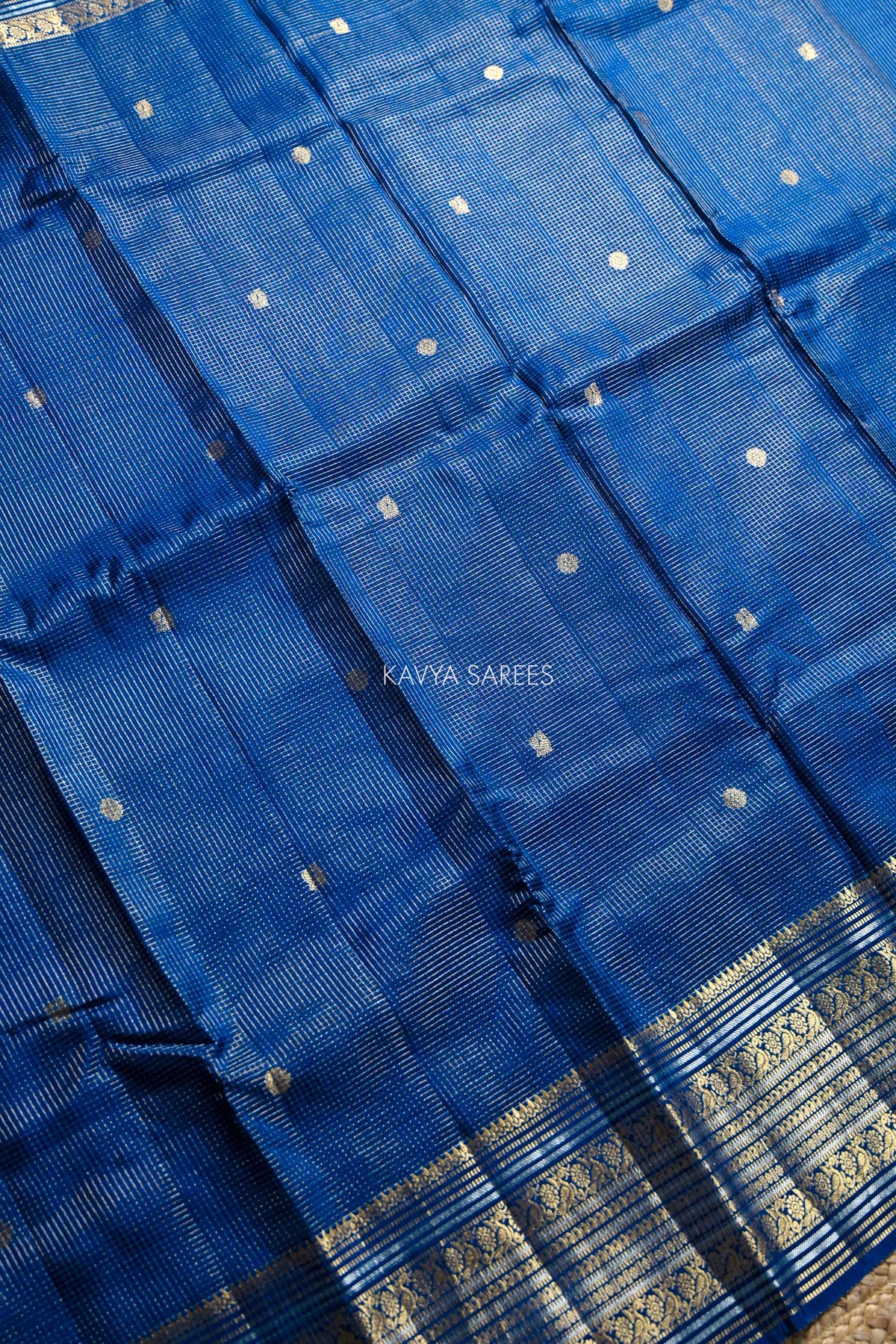 Royal Blue Fancy Vintage Saree with Golden Zari Border & Butti