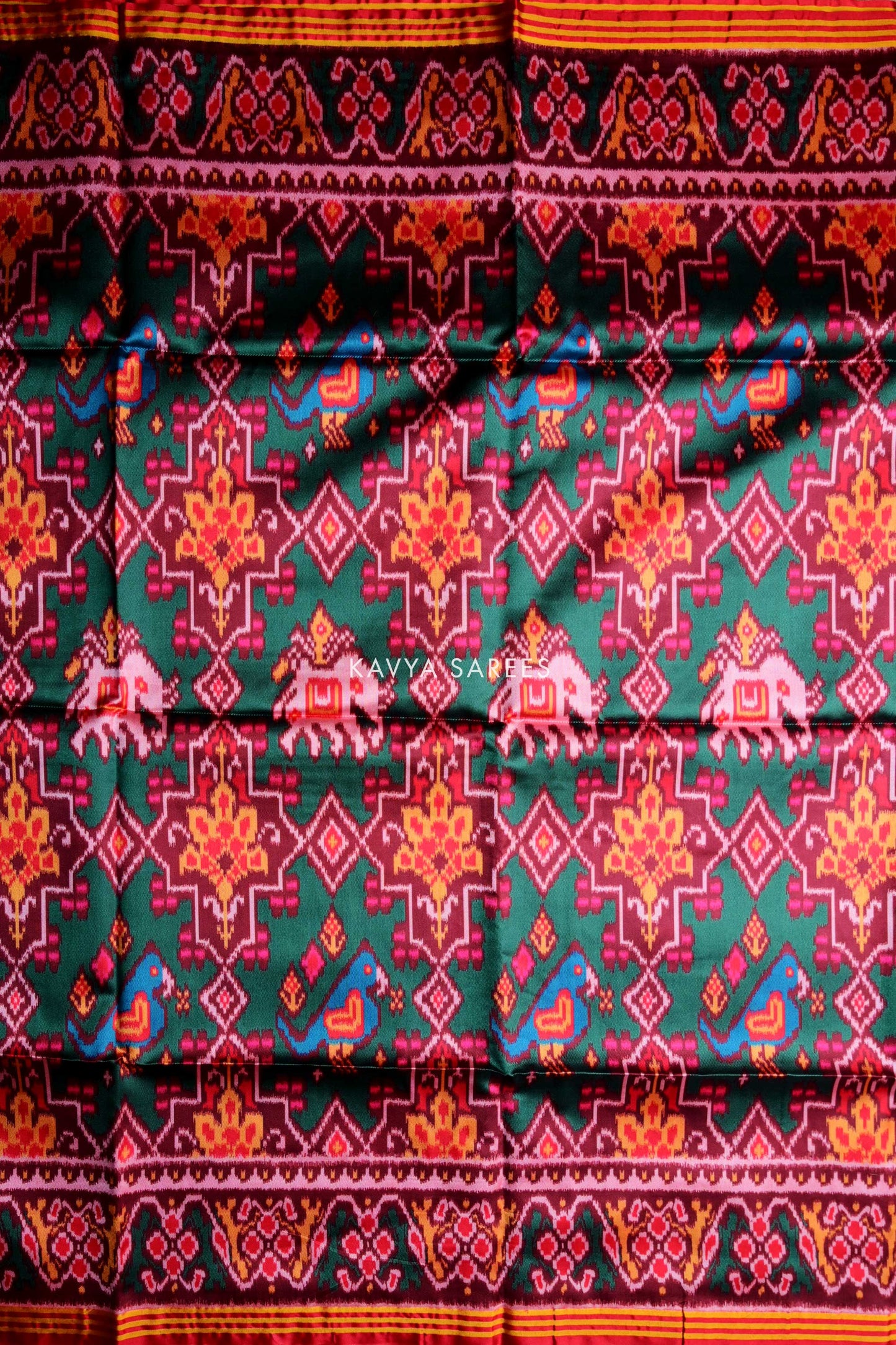 Emerald Green Traditional Patola Silk Saree with Artistic Motifs