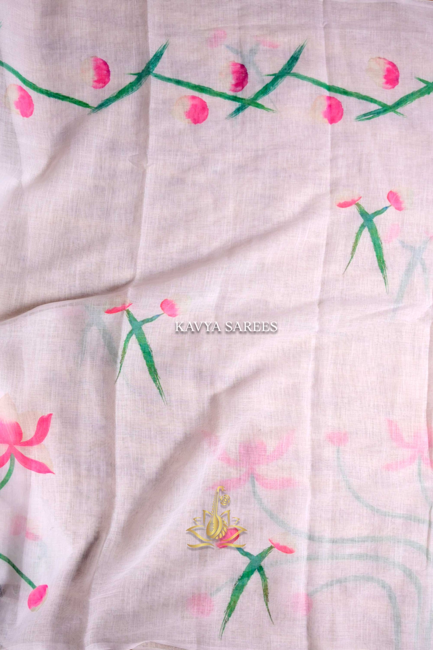 Ivory White Kota Cotton Saree with Pastel Floral Print
