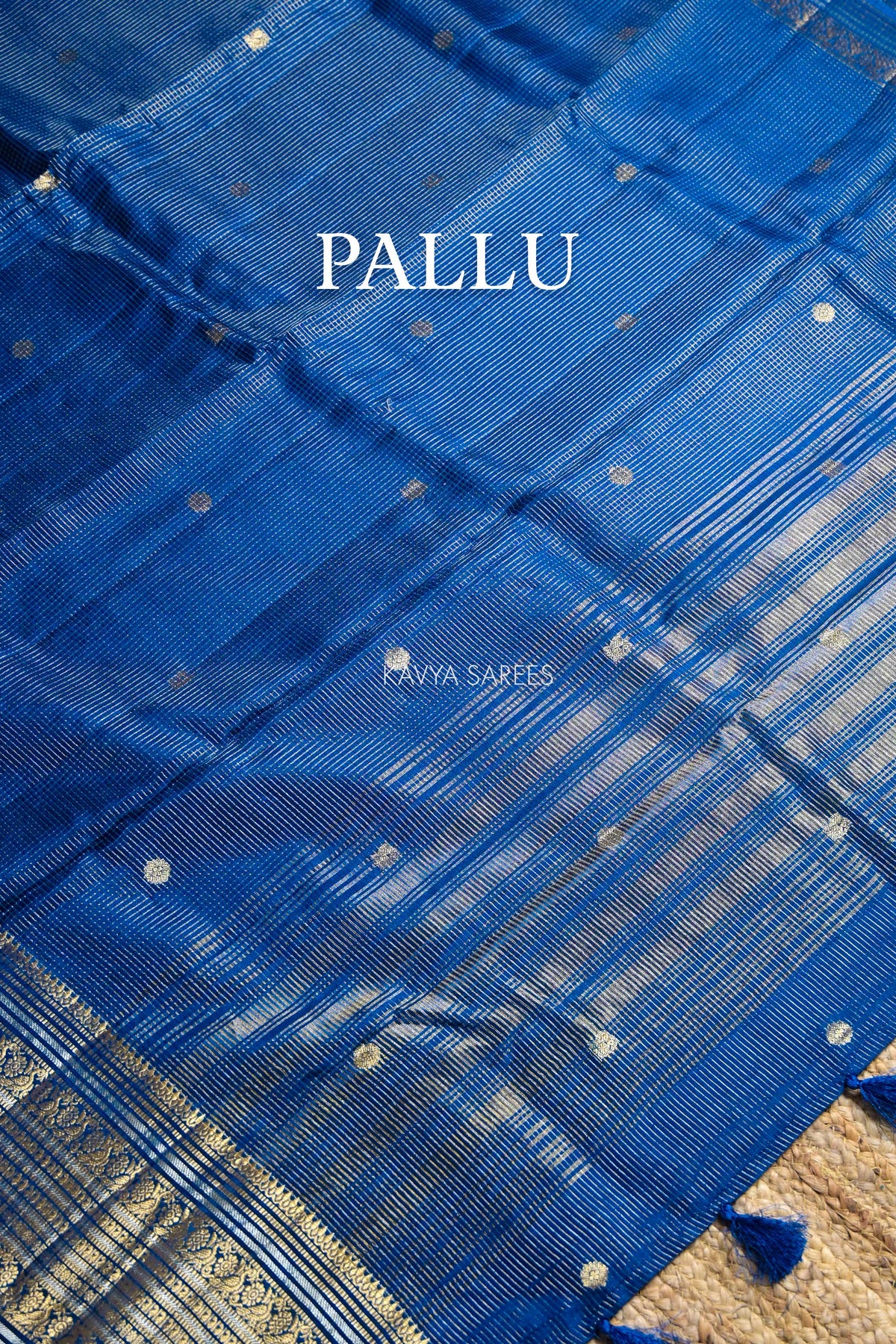 Royal Blue Fancy Vintage Saree with Golden Zari Border & Butti