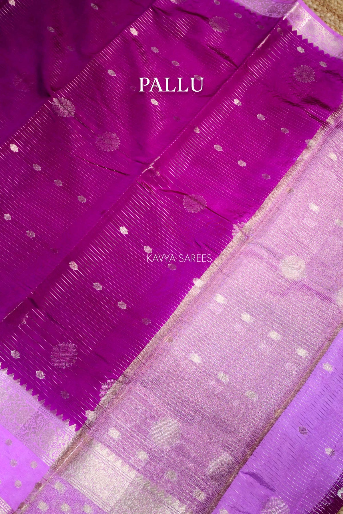 Magenta Semi Raw Silk Saree with Silver Floral Zari Motifs & Rich Zari Border