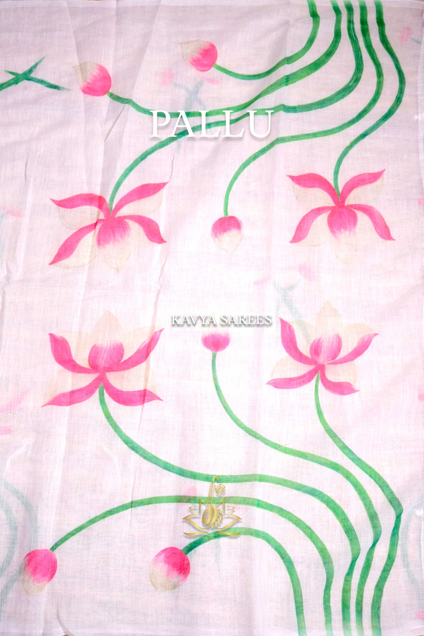 Ivory White Kota Cotton Saree with Pastel Floral Print