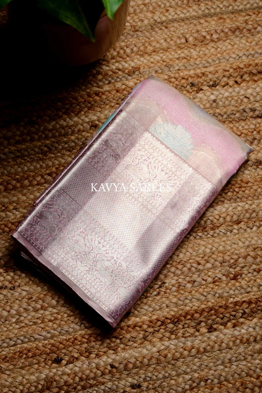 Pastel Striped Kanchi Pattu Silk Saree with Zari Motifs