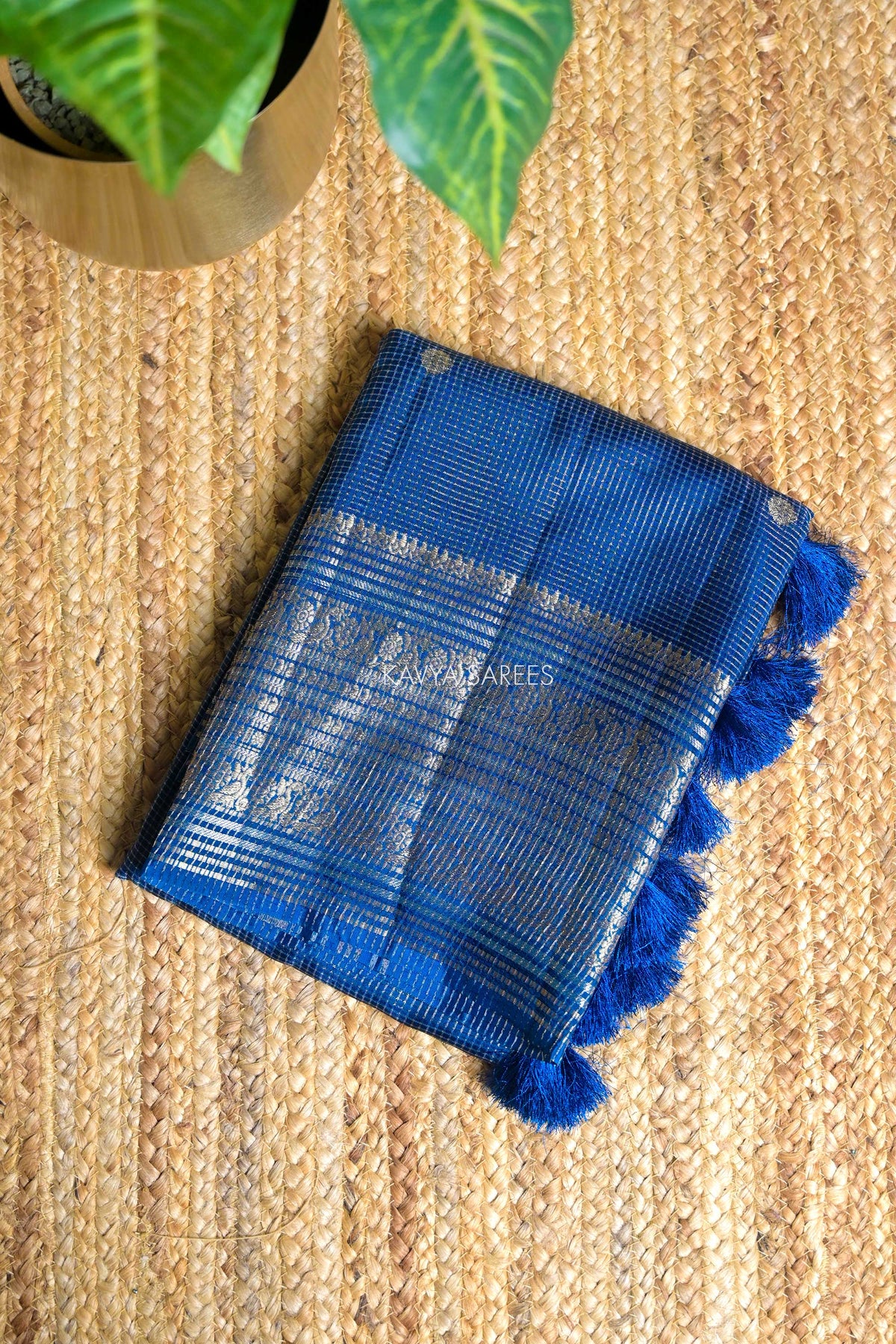 Royal Blue Fancy Vintage Saree with Golden Zari Border & Butti