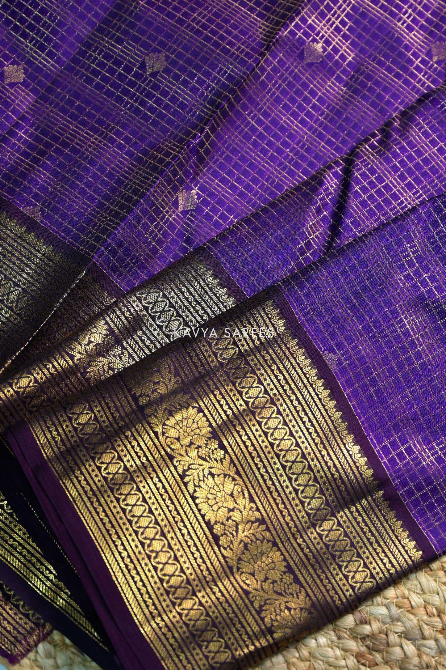Royal Purple Kanchi Pattu Silk Saree with Black Rich Zari Border