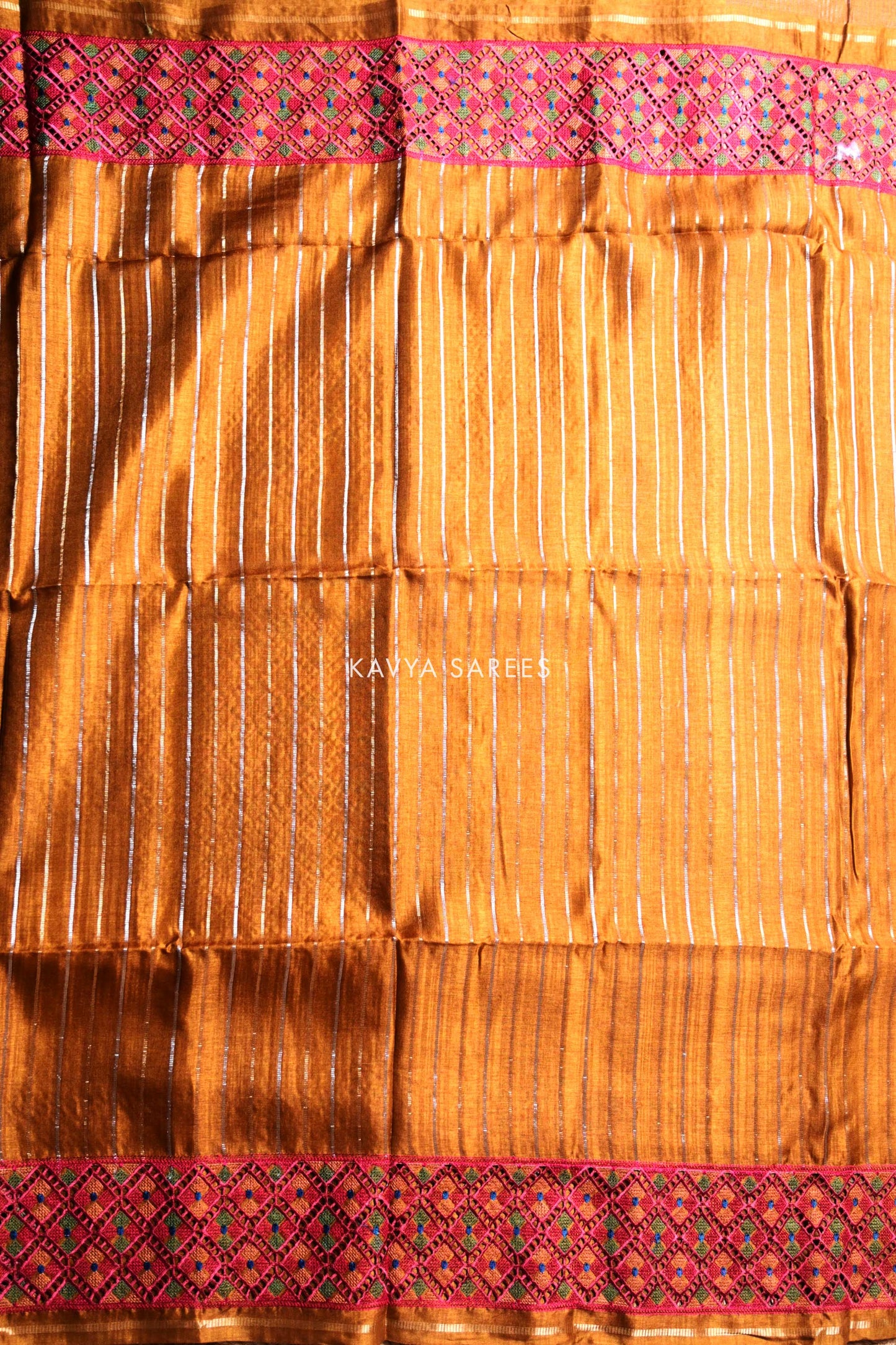 Mustard Brown Tussar Silk Saree with Traditional Handcrafted Border