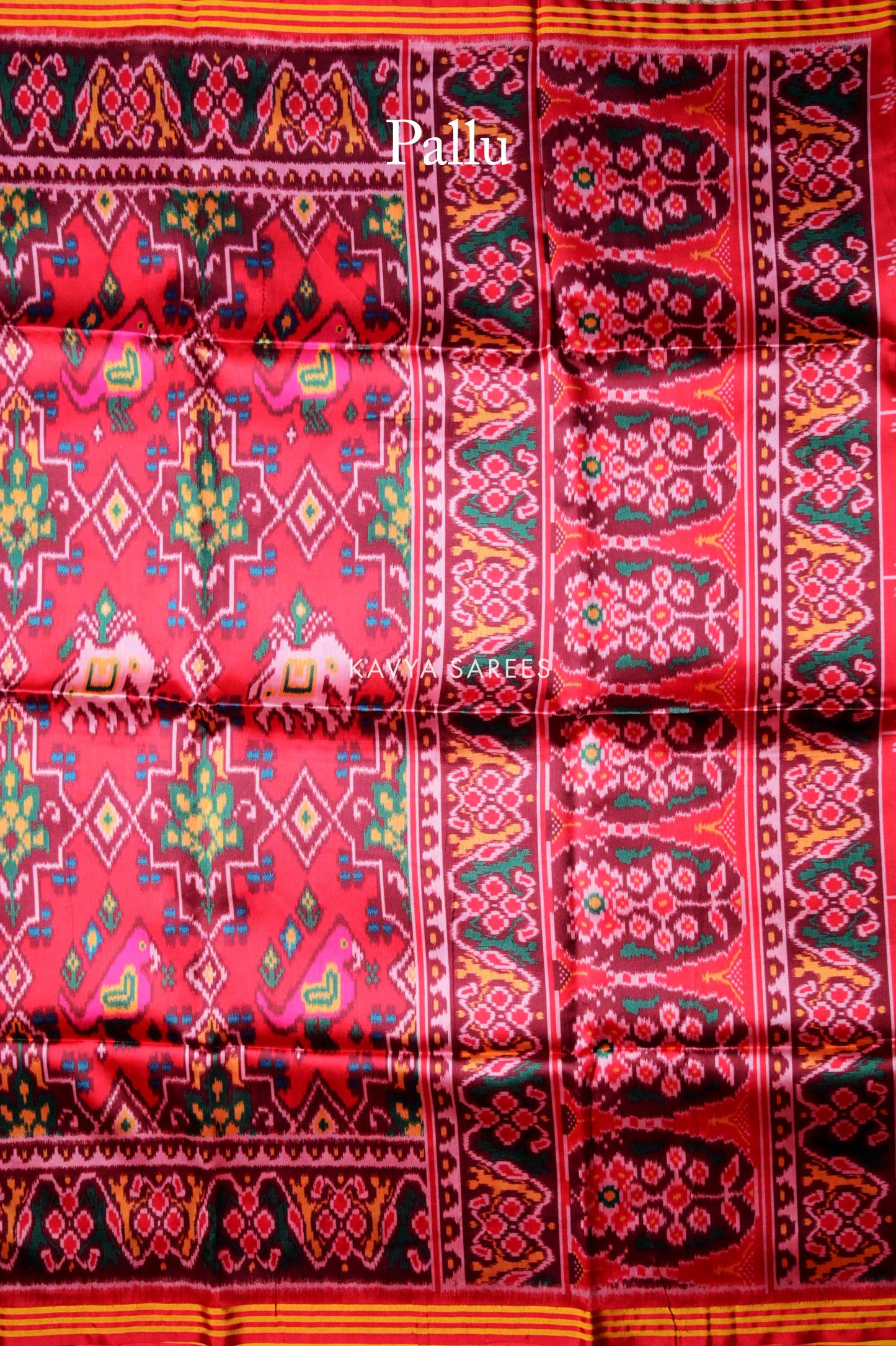 Ruby Red Designer Patola Silk Saree with Ethnic Weaves