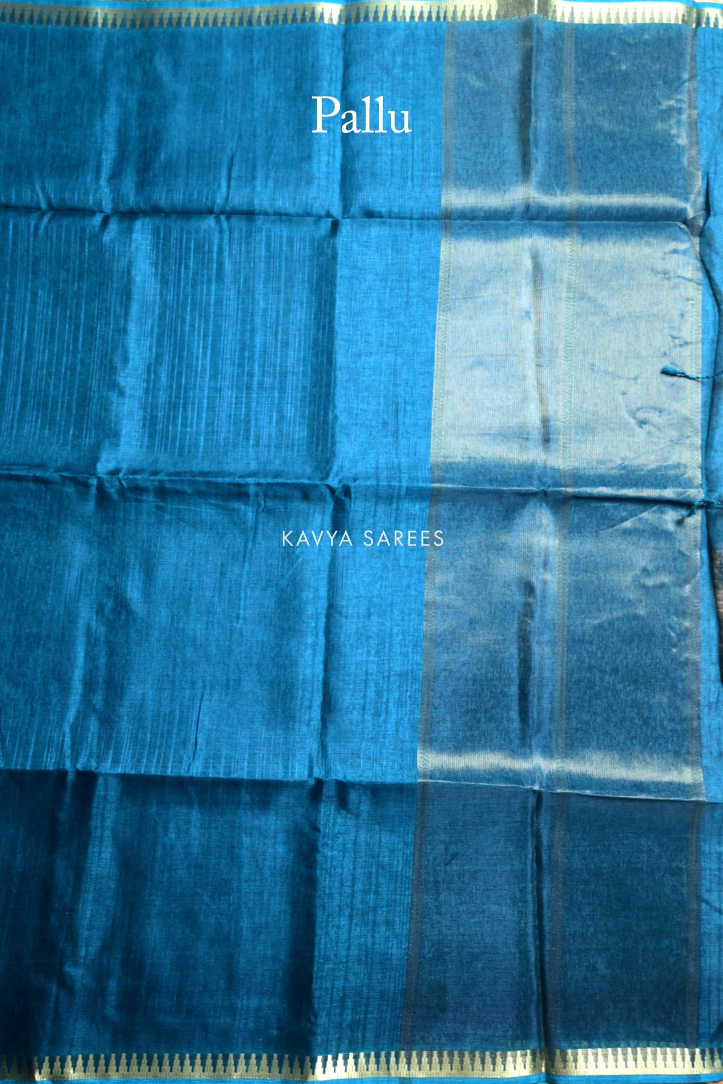 Peacock Blue Plain Tussar Silk Saree with Rich Zari Border