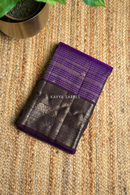 Royal Purple Kanchi Pattu Silk Saree with Black Rich Zari Border