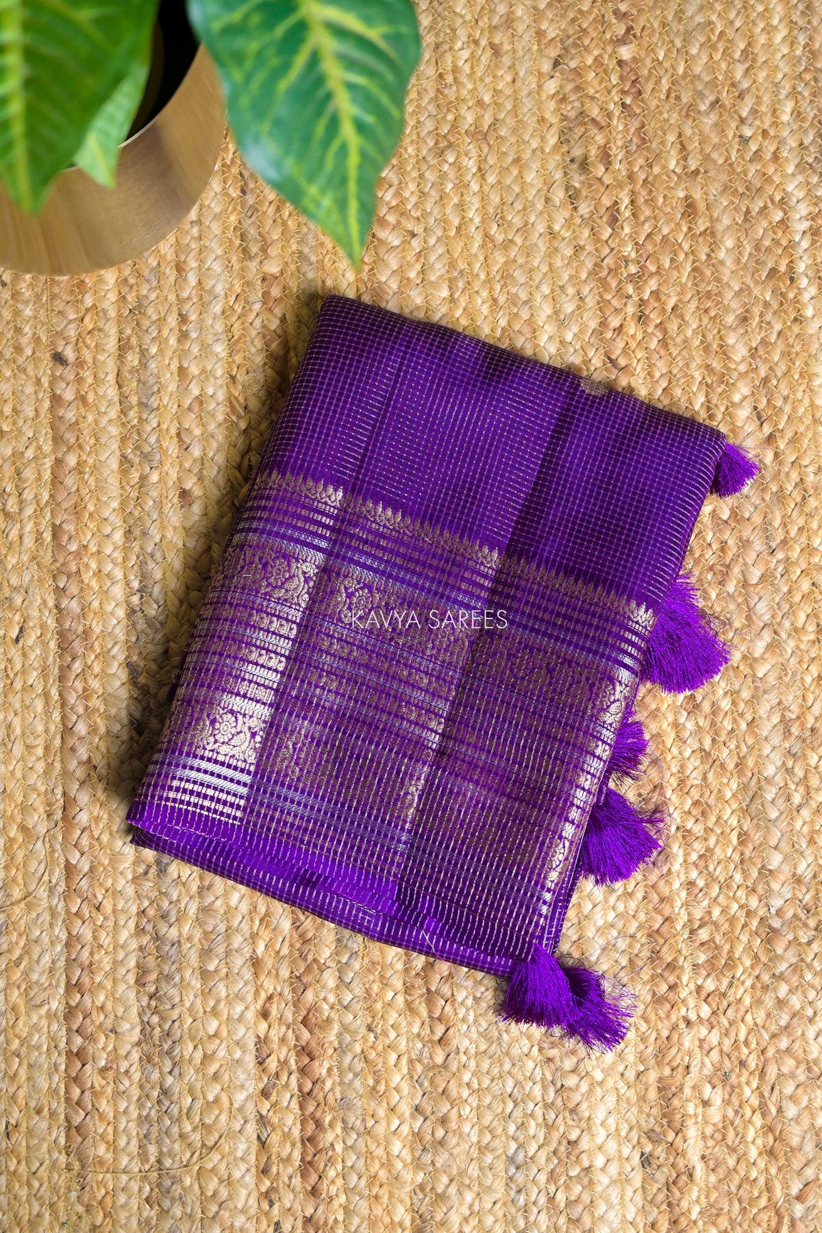 Rich Purple Fancy Vintage Saree with Golden Zari Border & Butti