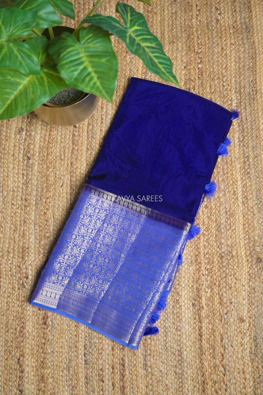 Royal Blue & Blue Chinnon Silk Fancy Saree with Rich Zari Border
