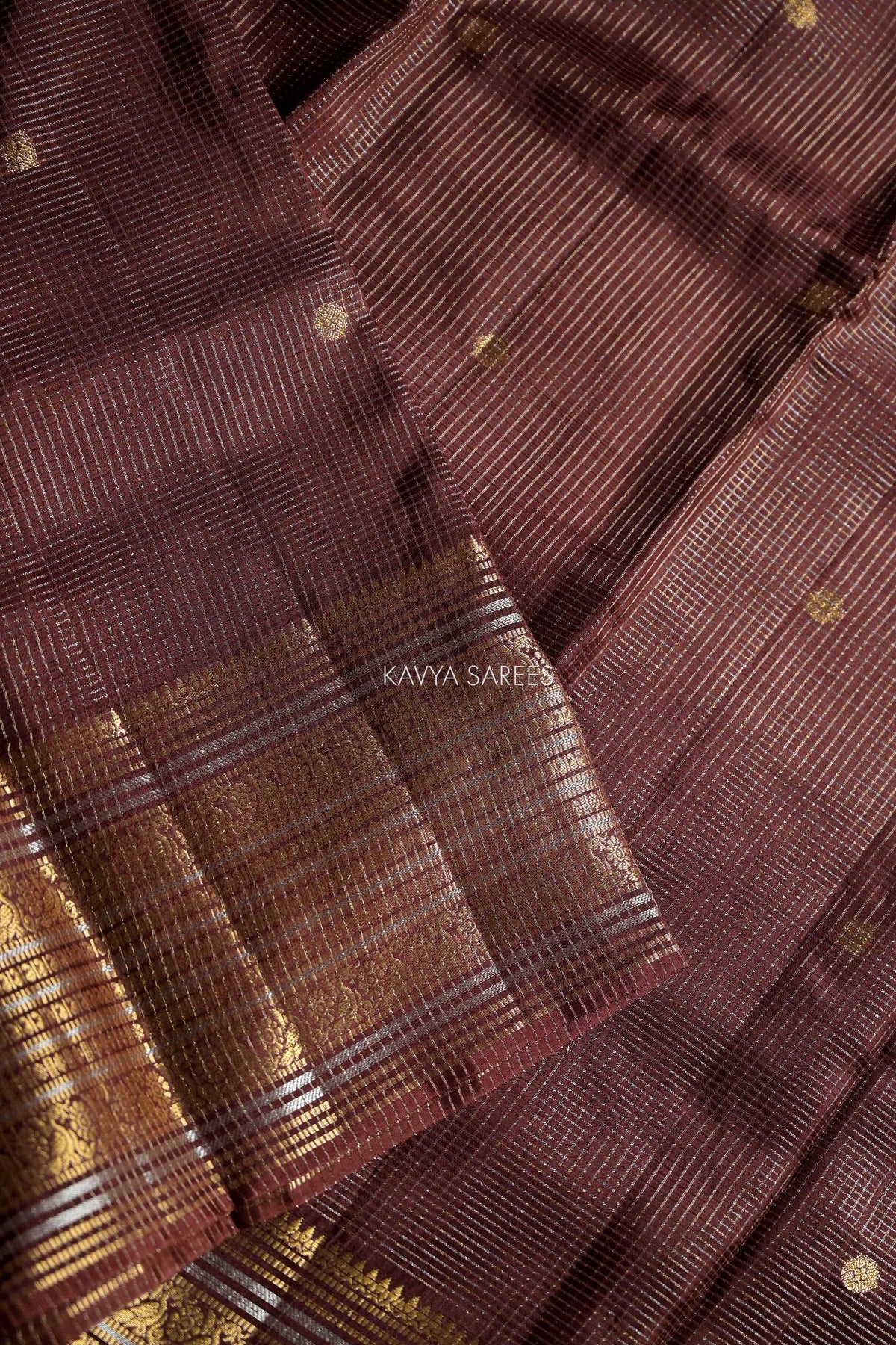 Mauve Brown Fancy Vintage Saree with Golden Zari Border & Butti