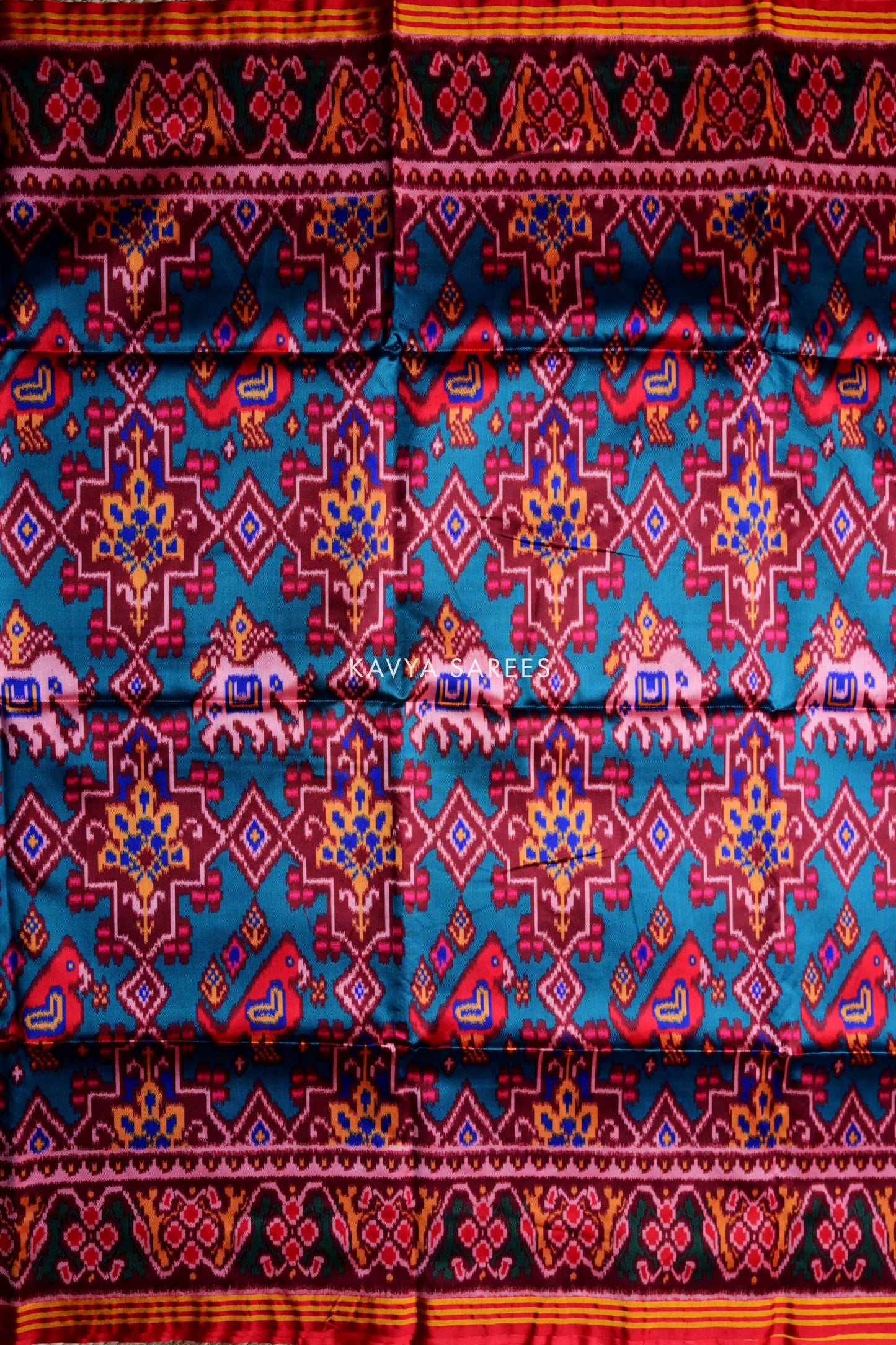 Sky Blue Patola Silk Saree with Elephant Motif Pattern