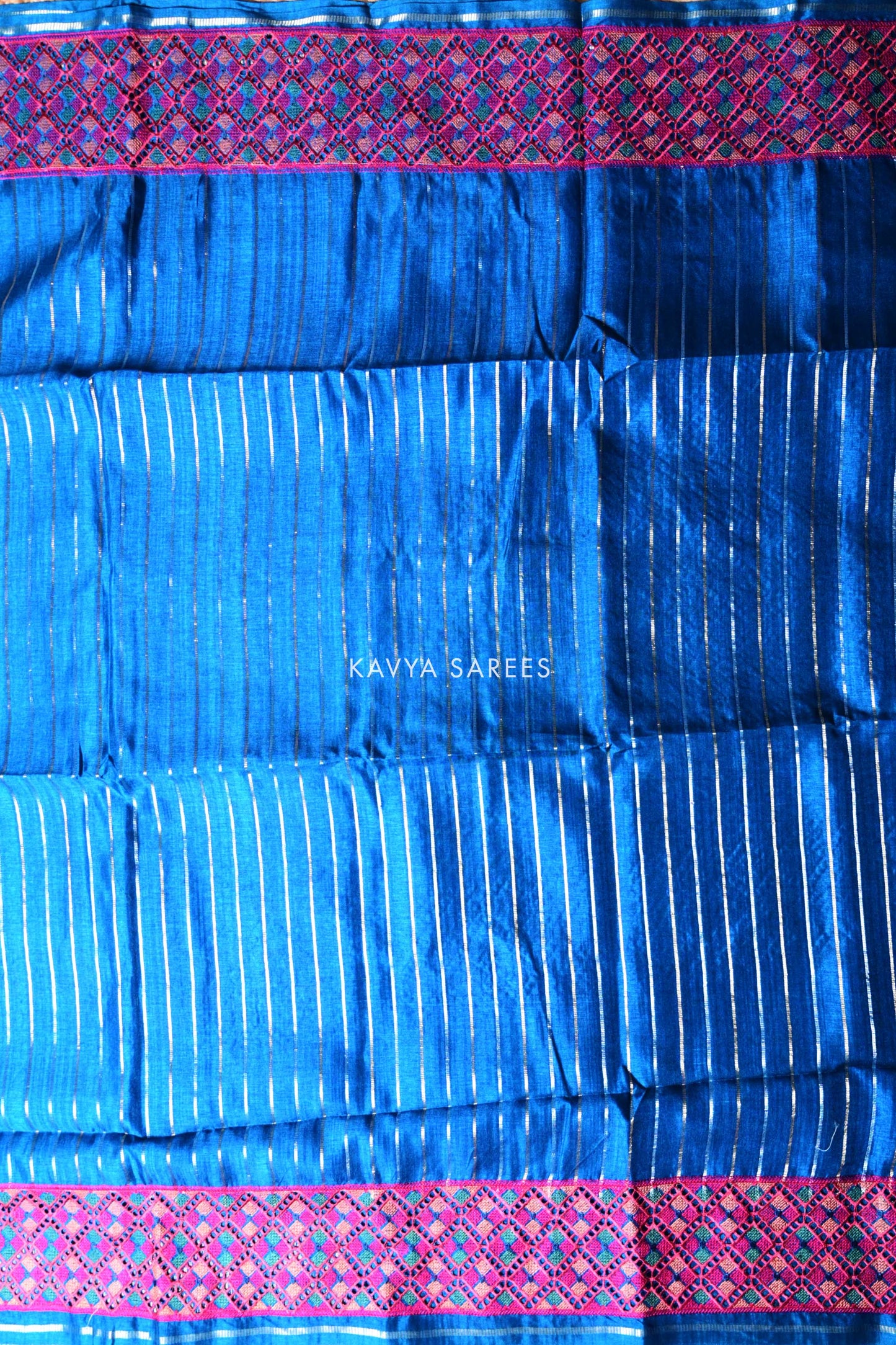 Royal Blue Tussar Silk Saree with Elegant Ethnic Woven Border