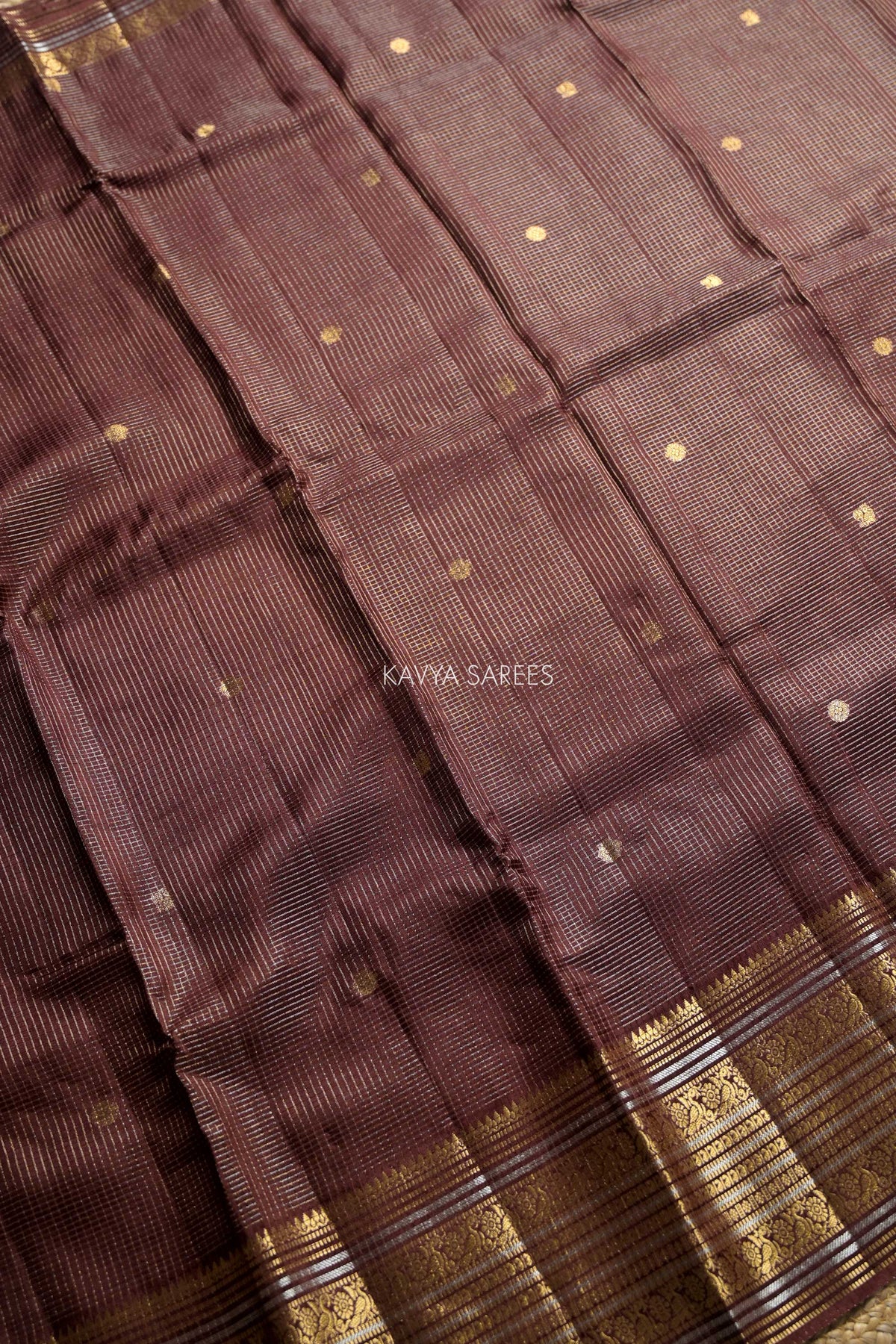 Mauve Brown Fancy Vintage Saree with Golden Zari Border & Butti