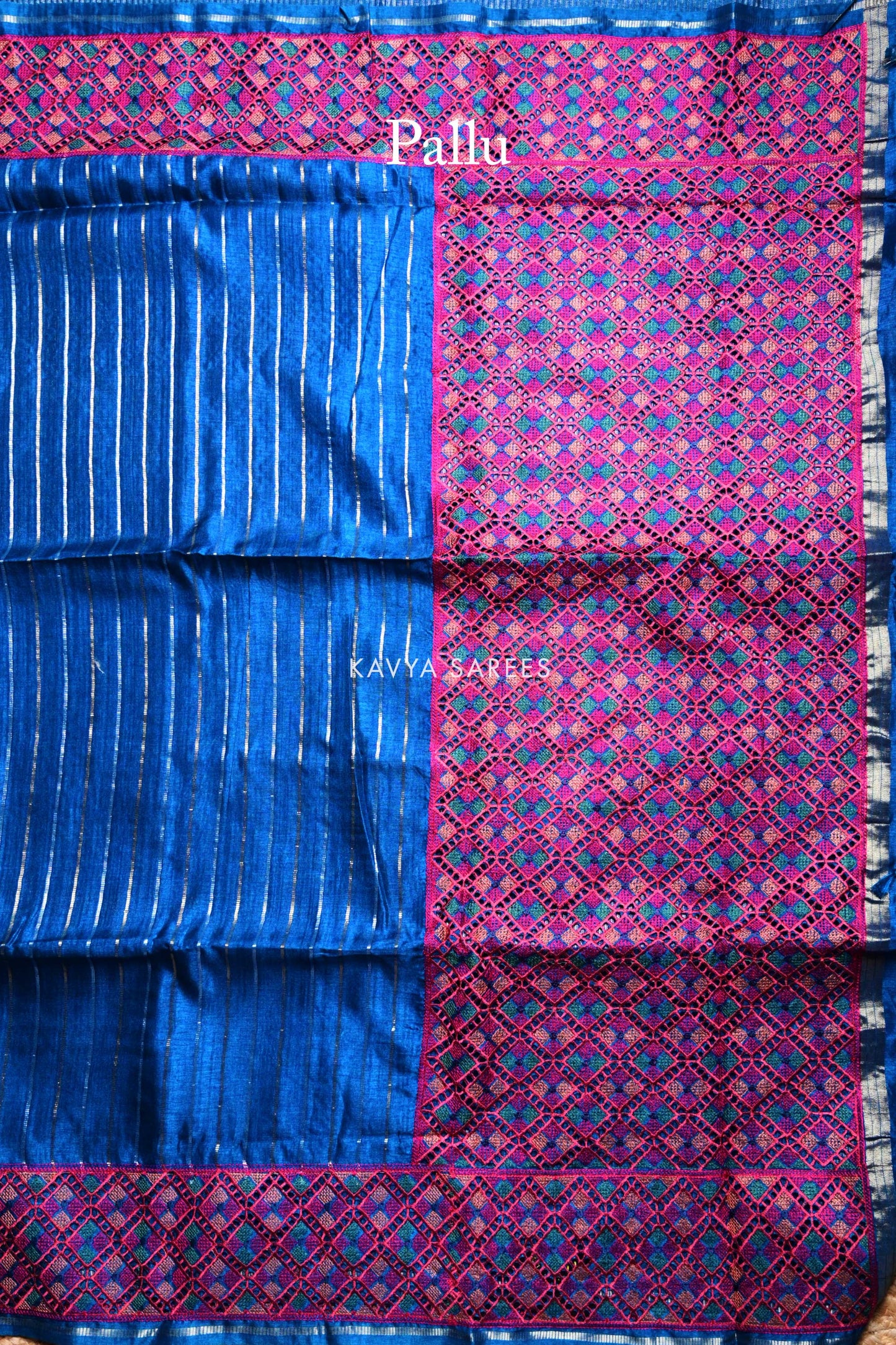 Royal Blue Tussar Silk Saree with Elegant Ethnic Woven Border