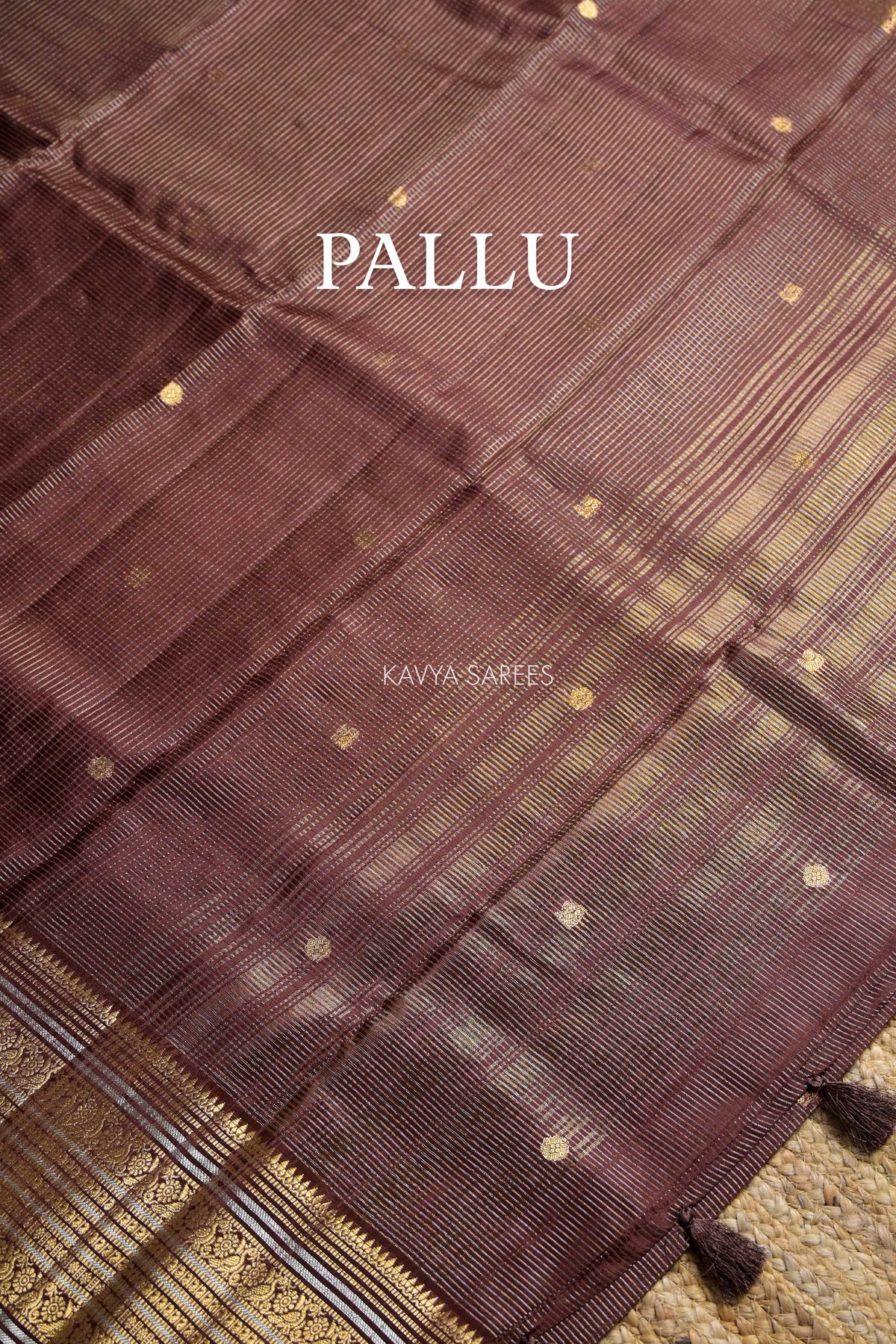 Mauve Brown Fancy Vintage Saree with Golden Zari Border & Butti
