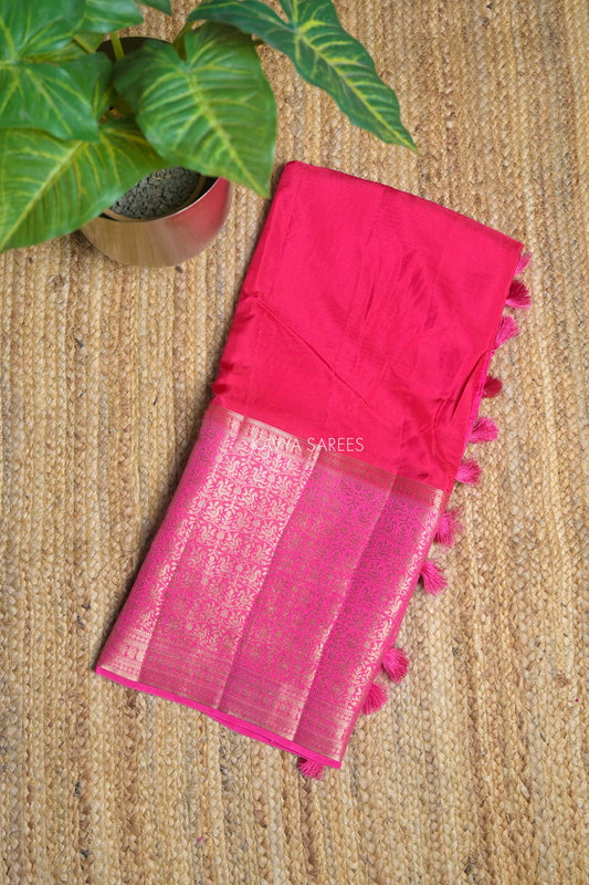 Hot Pink & Rani Pink Chinnon Silk Fancy Saree with Traditional Zari Border
